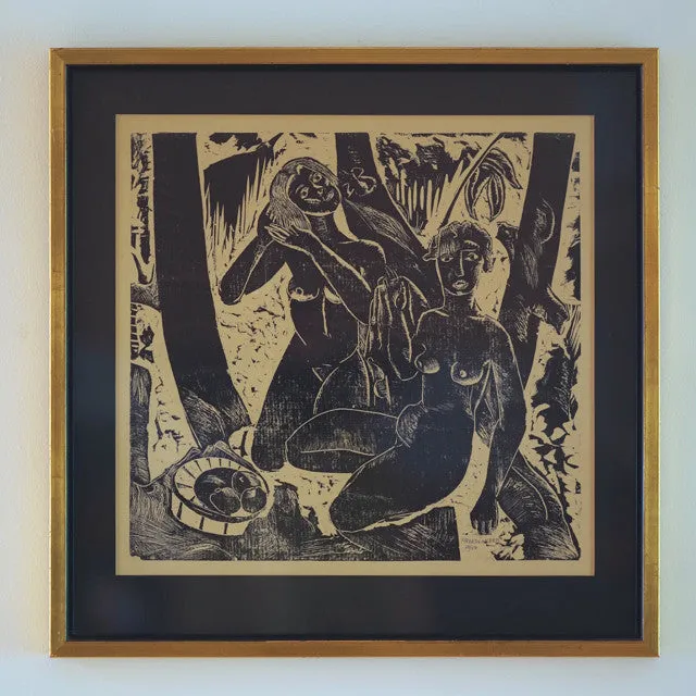 island landscape block print art