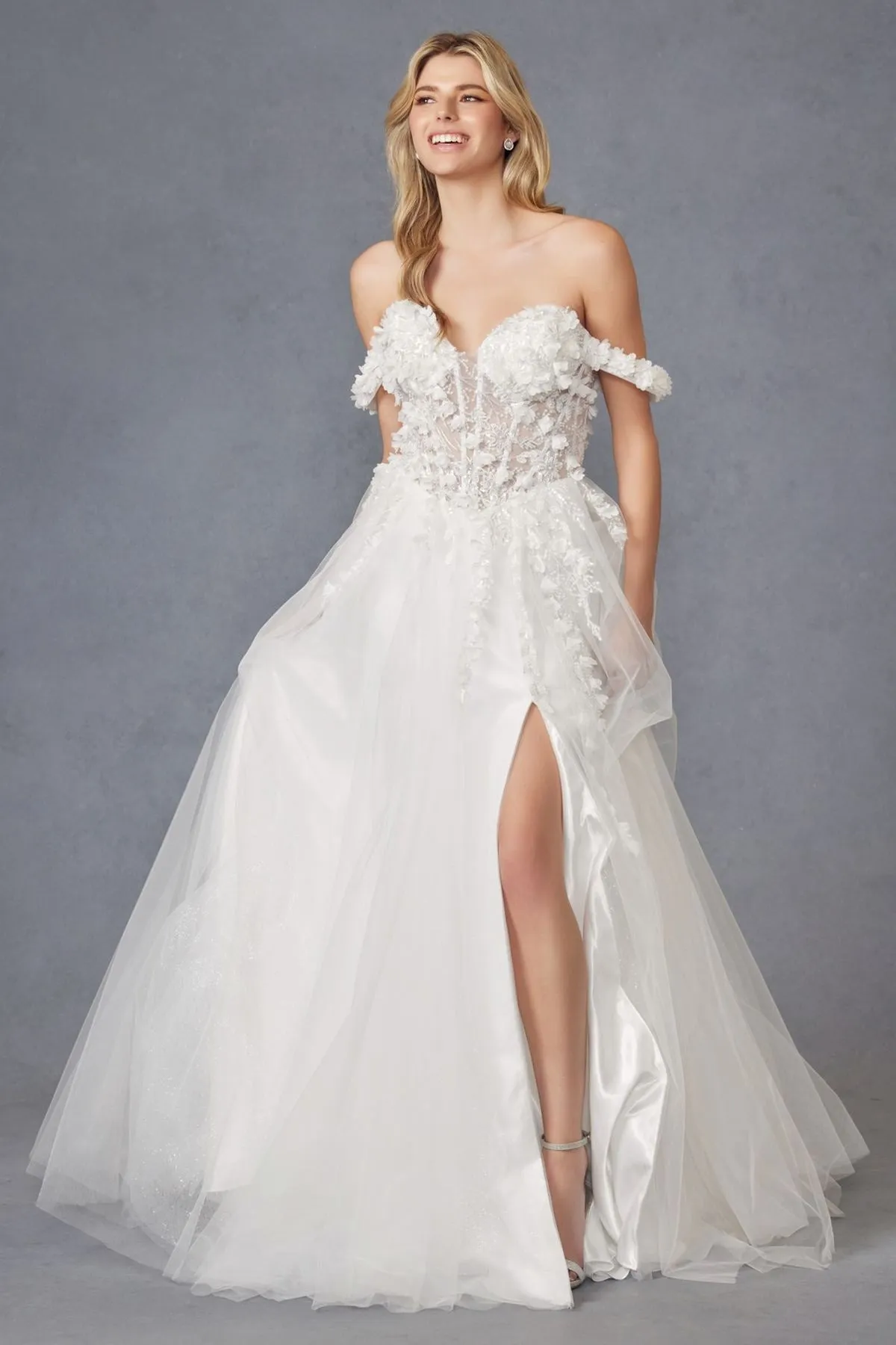 Juliet JT2483KW Dress Off Shoulder 3D Floral Ball Gown