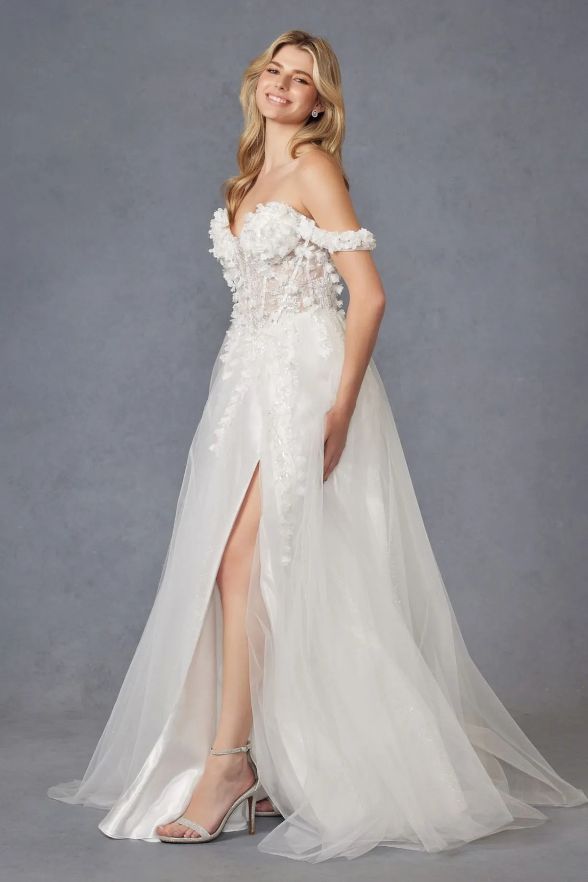 Juliet JT2483KW Dress Off Shoulder 3D Floral Ball Gown