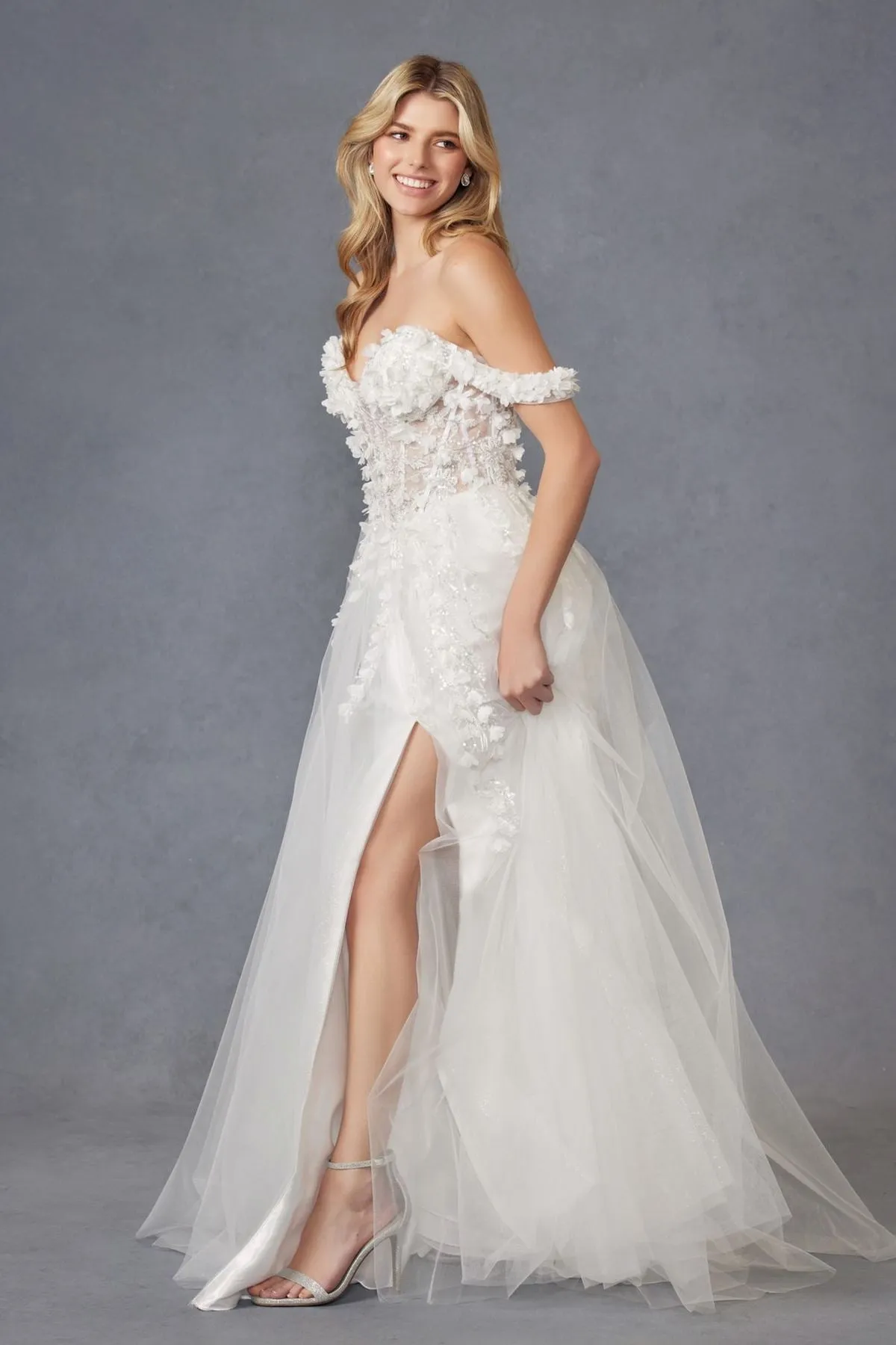 Juliet JT2483KW Dress Off Shoulder 3D Floral Ball Gown