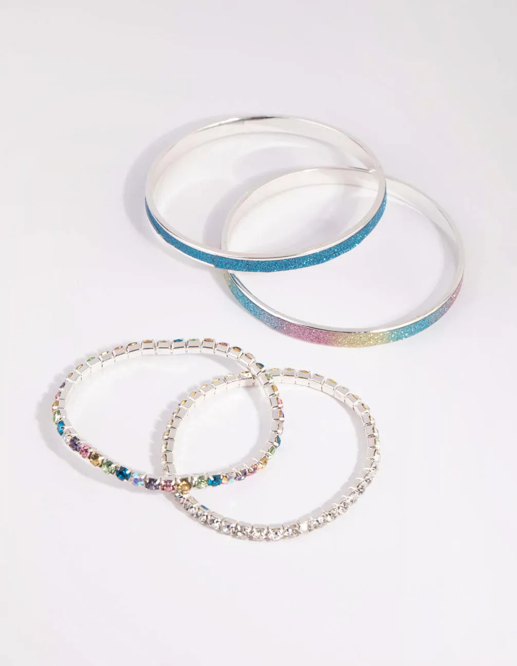 Kids Silver Diamante Glitter Bracelet 4-Pack