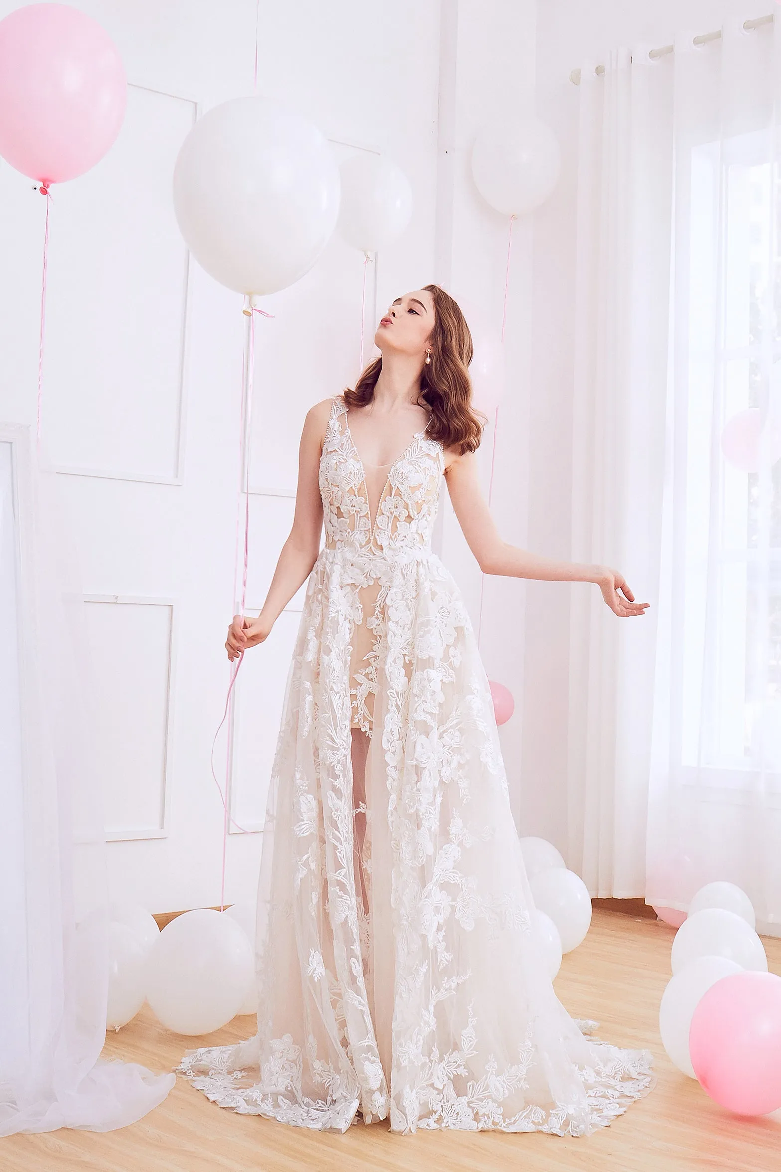 Klaire - Selena Huan Venice Fosted Embroidery Lace illusive A-line gown