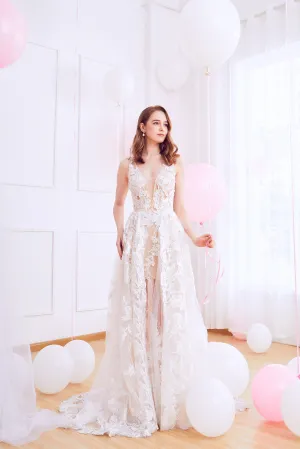 Klaire - Selena Huan Venice Fosted Embroidery Lace illusive A-line gown