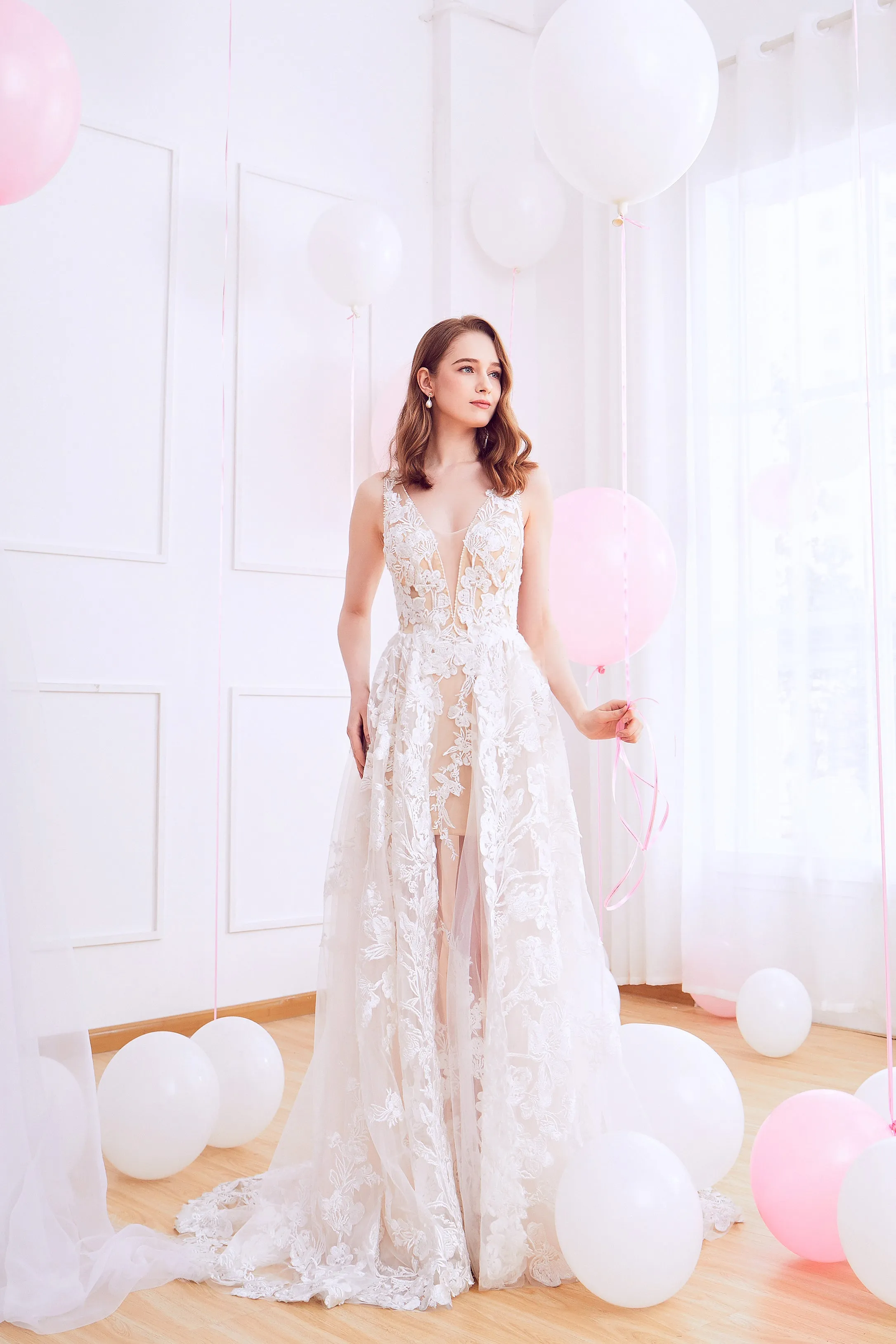 Klaire - Selena Huan Venice Fosted Embroidery Lace illusive A-line gown