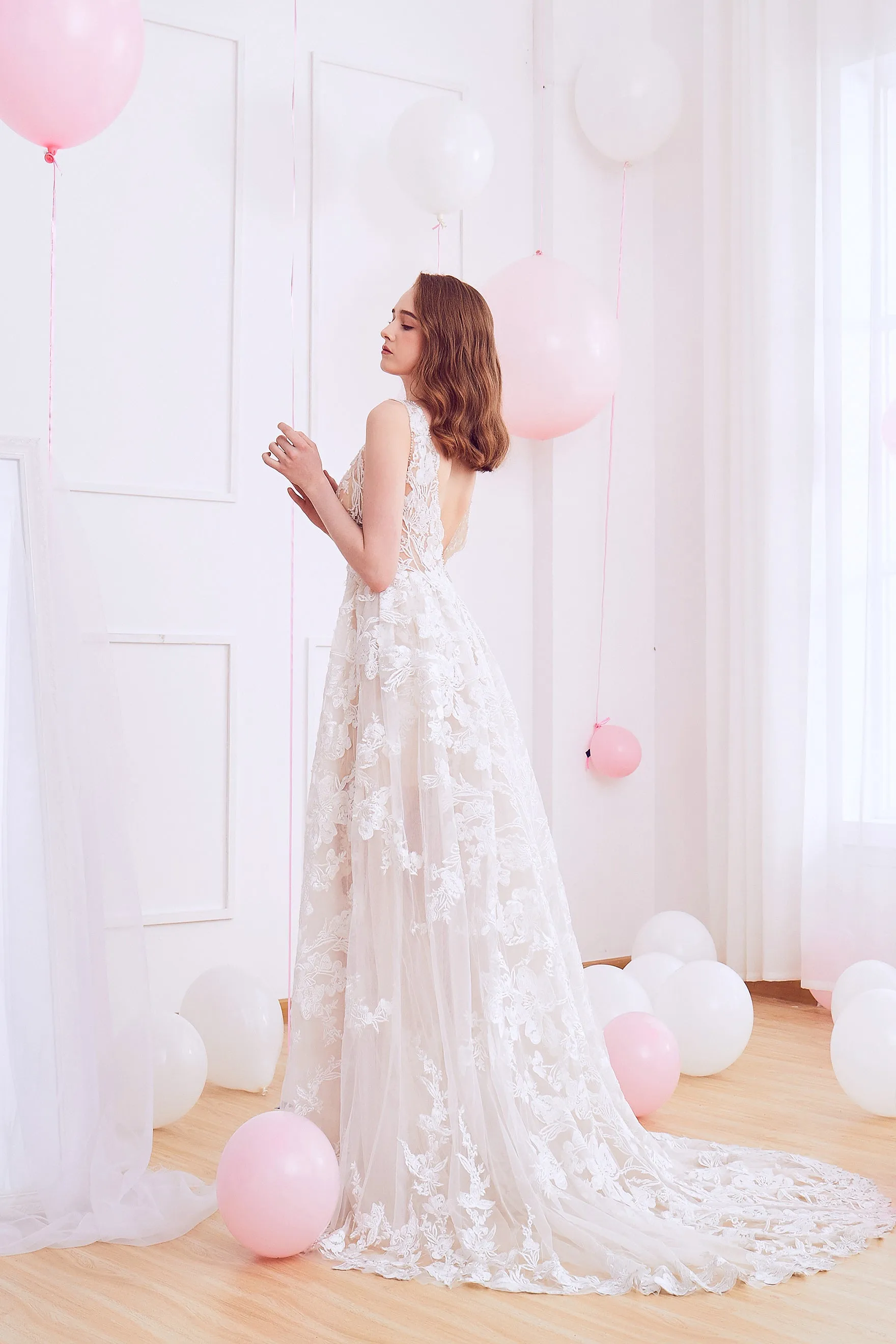 Klaire - Selena Huan Venice Fosted Embroidery Lace illusive A-line gown