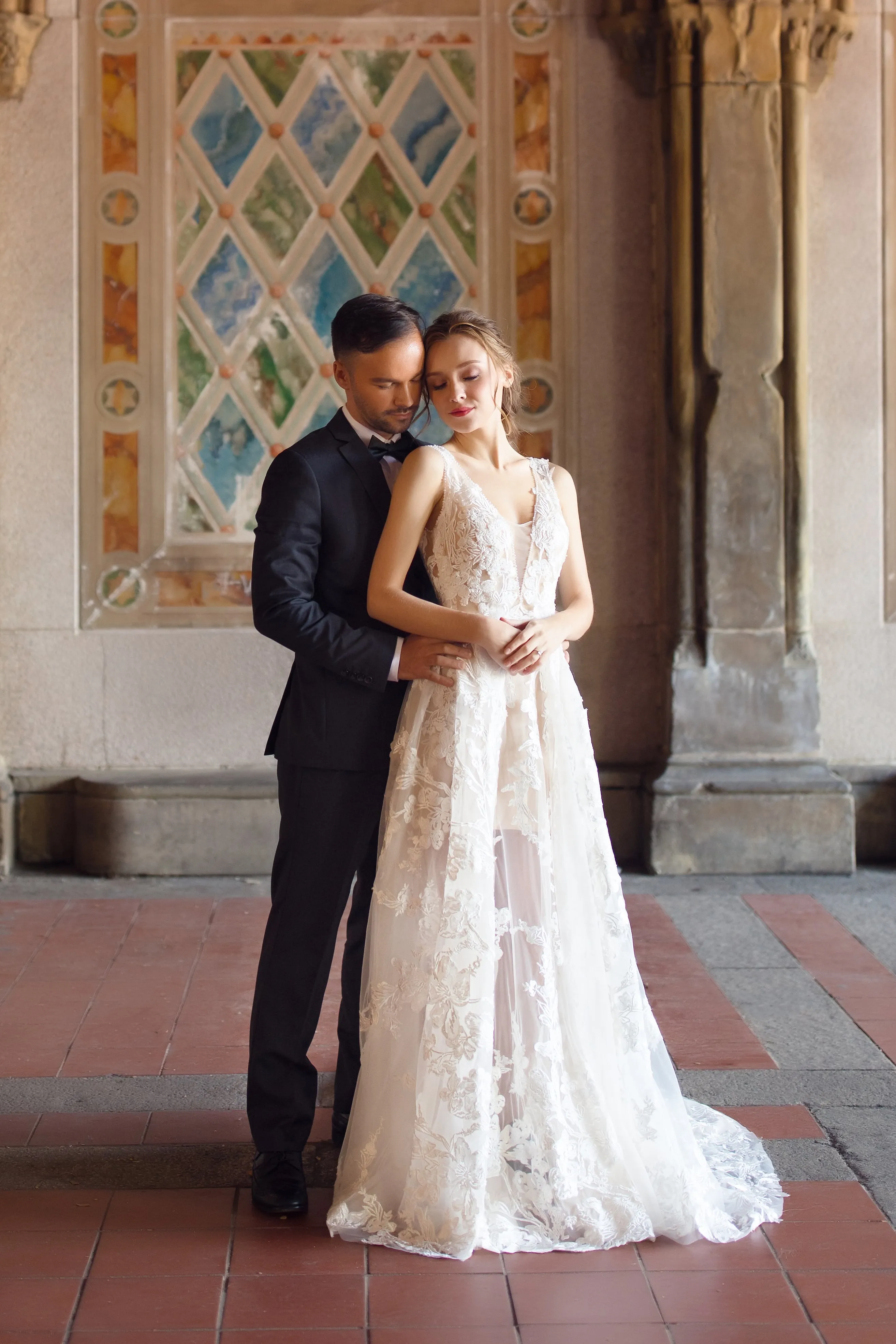 Klaire - Selena Huan Venice Fosted Embroidery Lace illusive A-line gown
