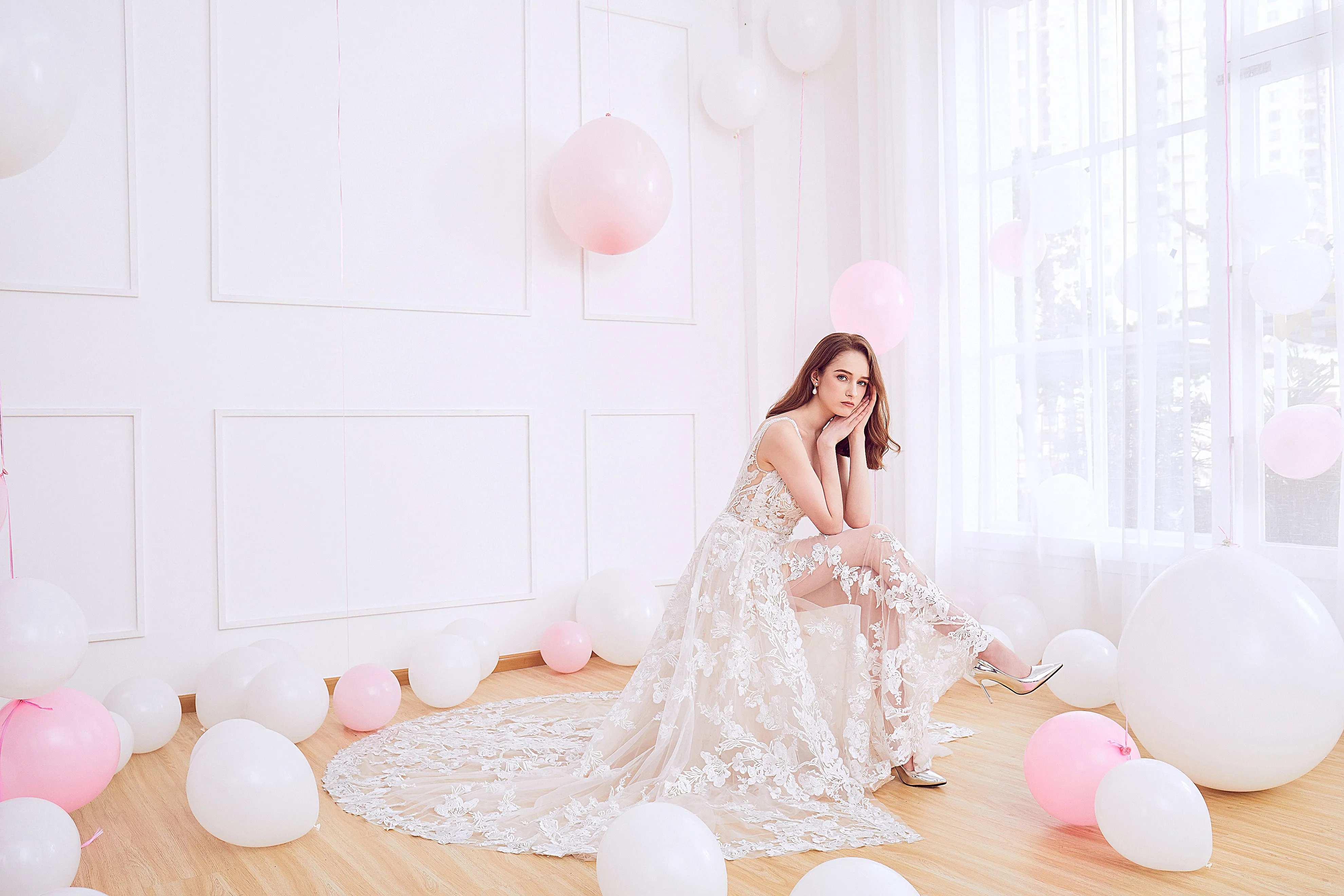 Klaire - Selena Huan Venice Fosted Embroidery Lace illusive A-line gown