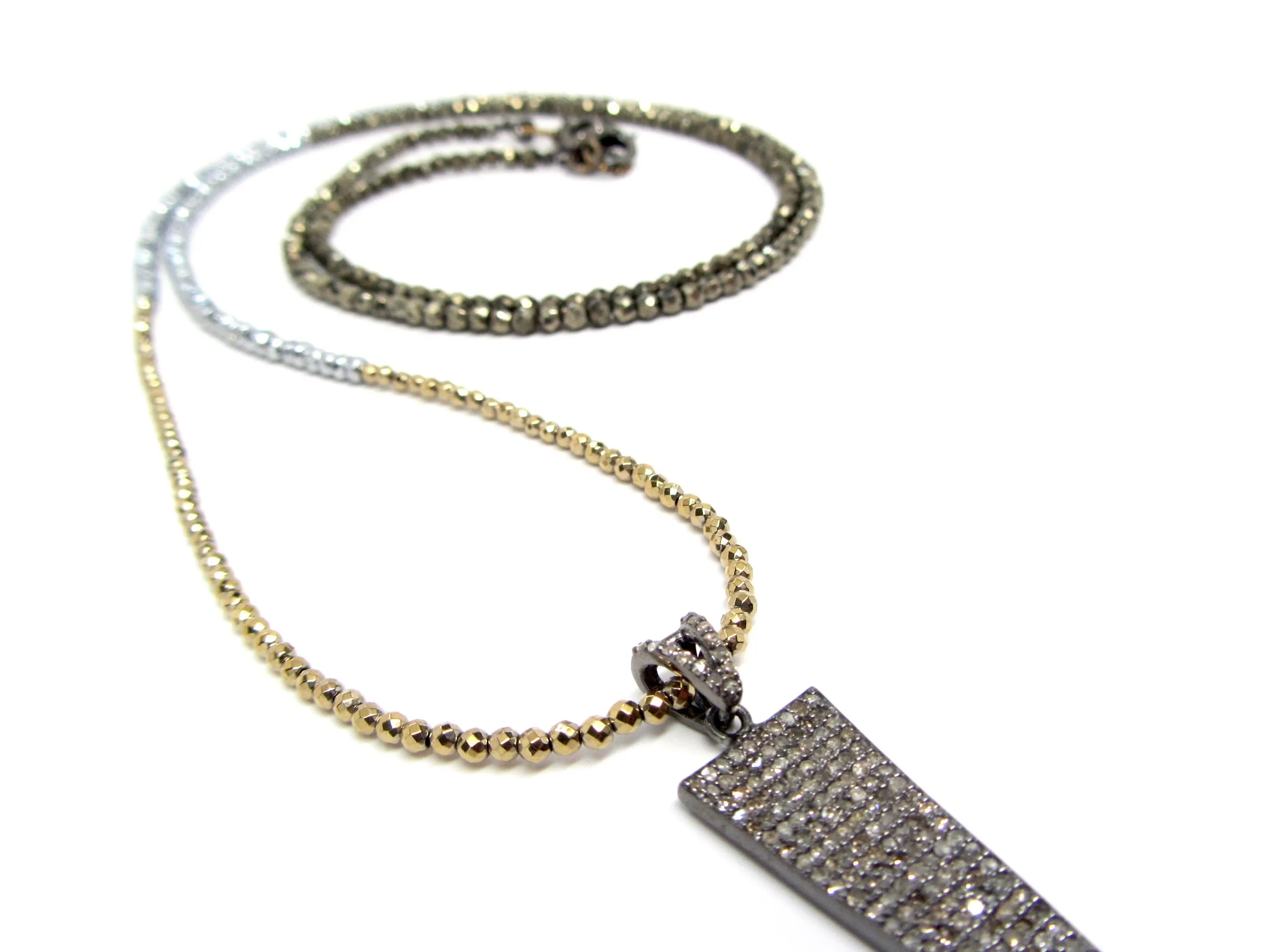 Large Diamond Dagger Pendant on Hematite & Pyrite Necklace