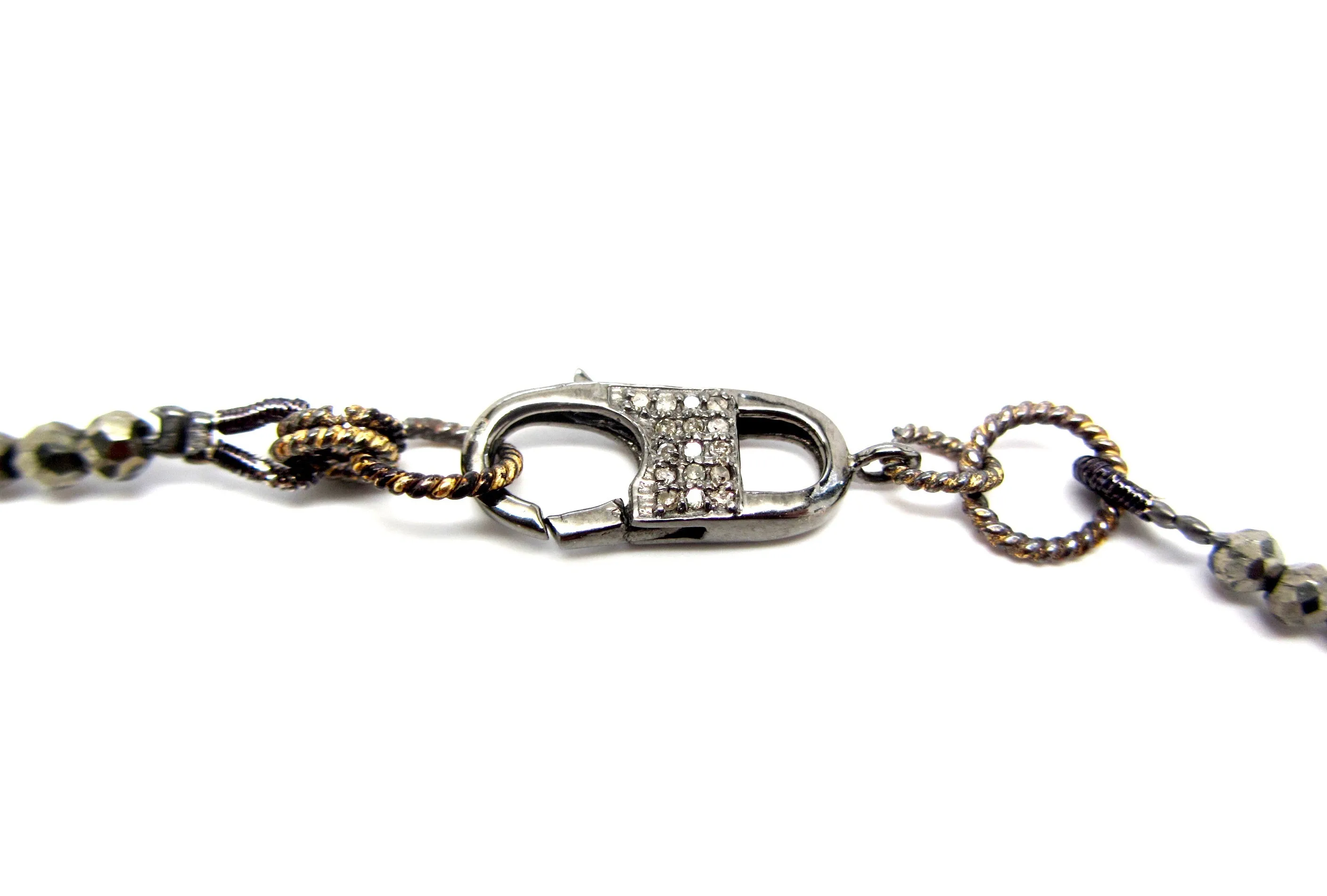 Large Diamond Dagger Pendant on Hematite & Pyrite Necklace