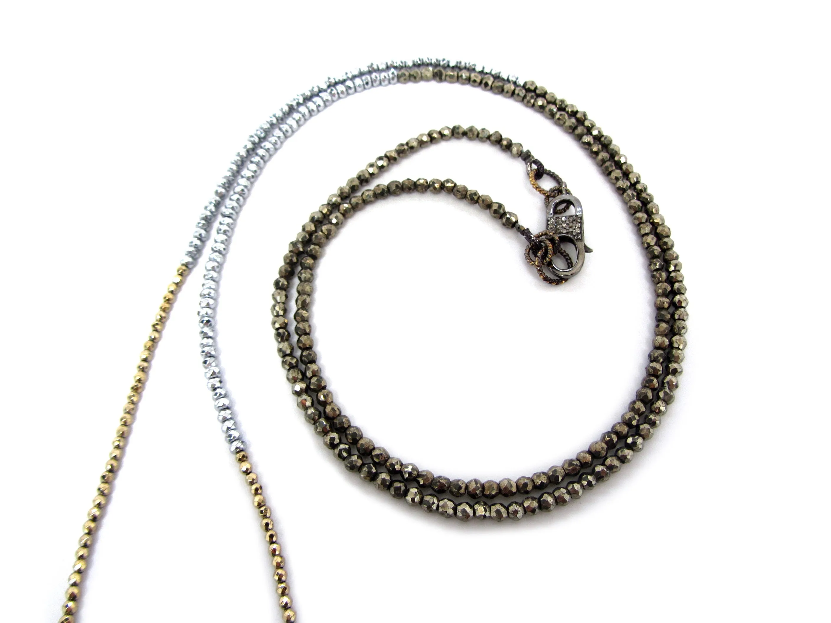 Large Diamond Dagger Pendant on Hematite & Pyrite Necklace