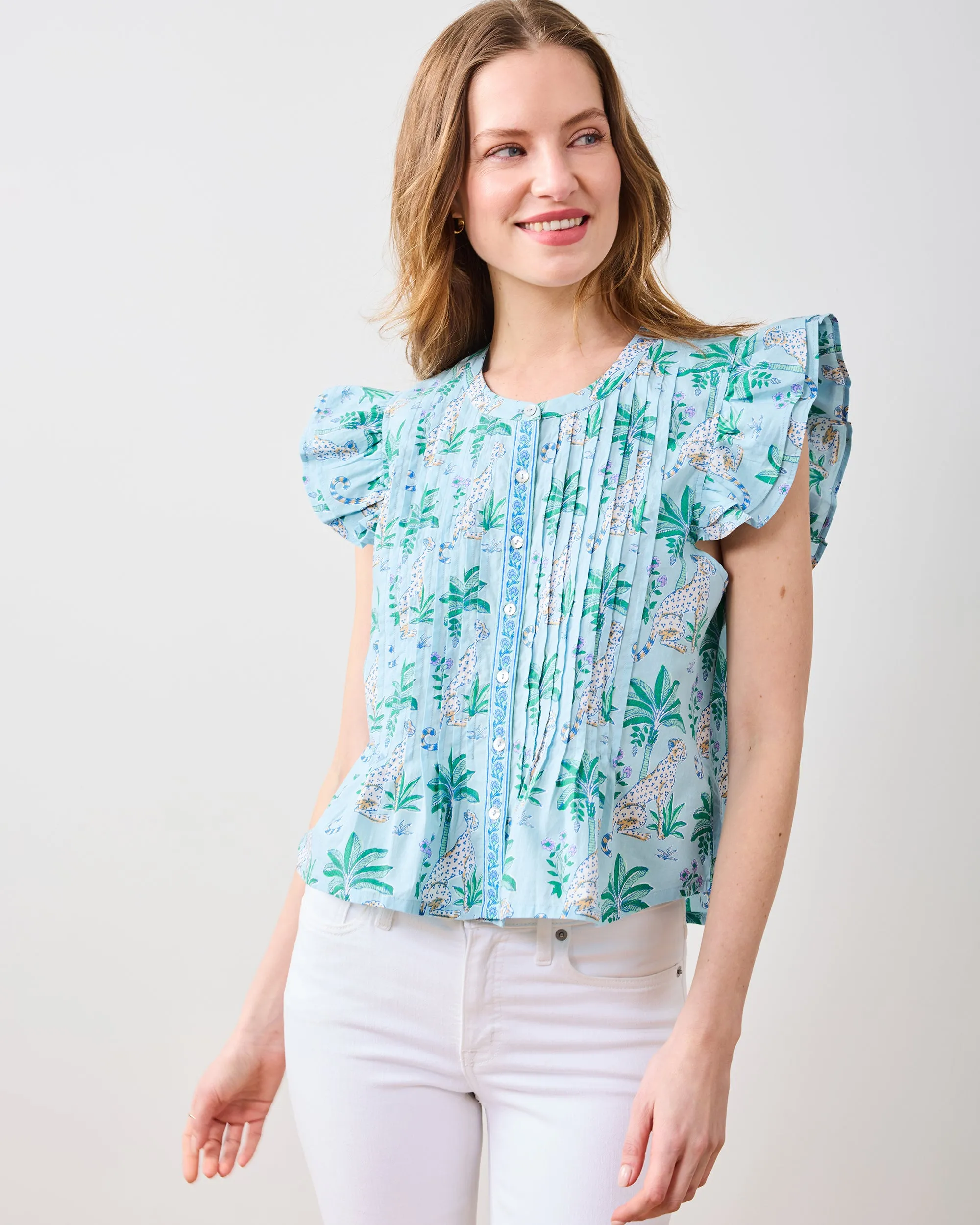 Leopard Mirage - Katie Blouse - Oasis Sky