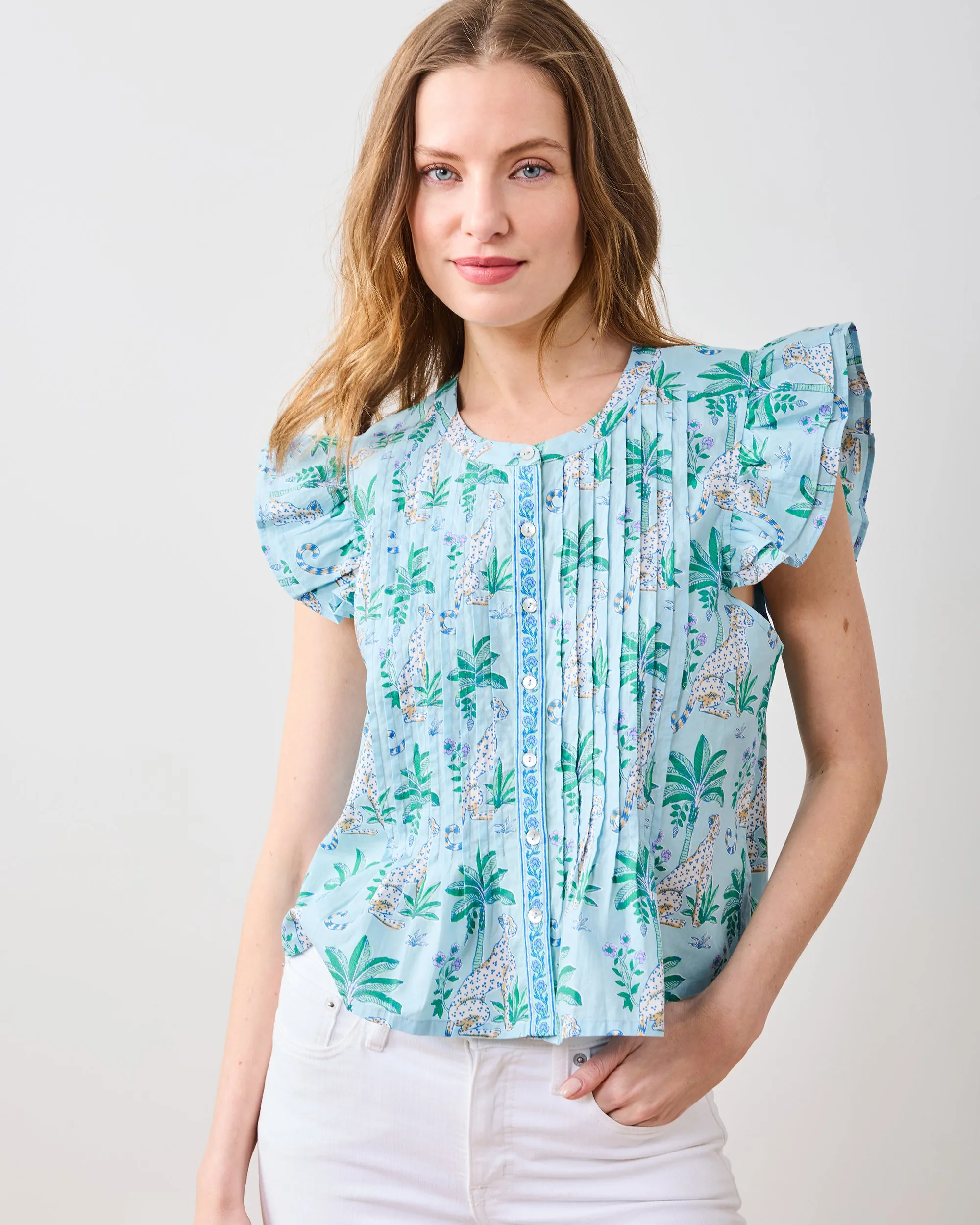 Leopard Mirage - Katie Blouse - Oasis Sky