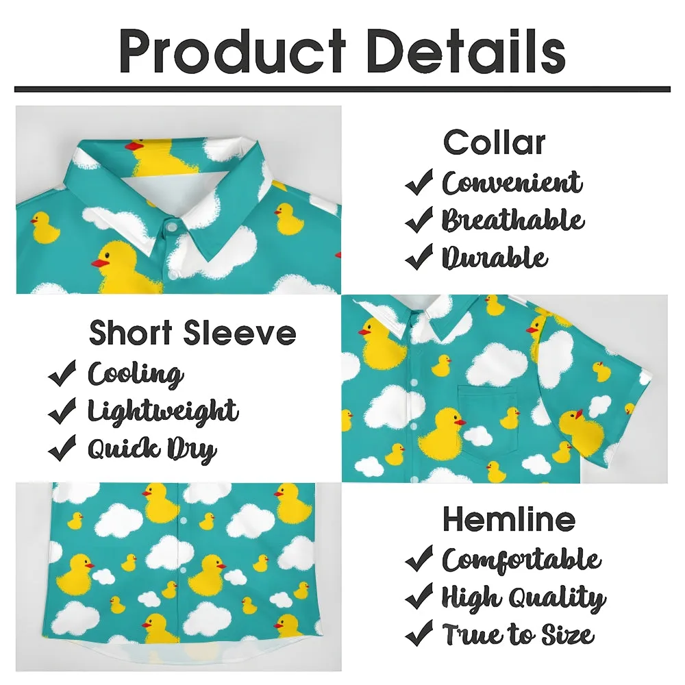 Little Yellow Duck White Cloud Print Casual Short Sleeve Shirt 2403000185