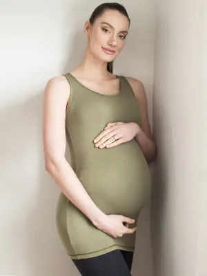 LONG SOFT STRETCH MATERNITY TANK, SAGE