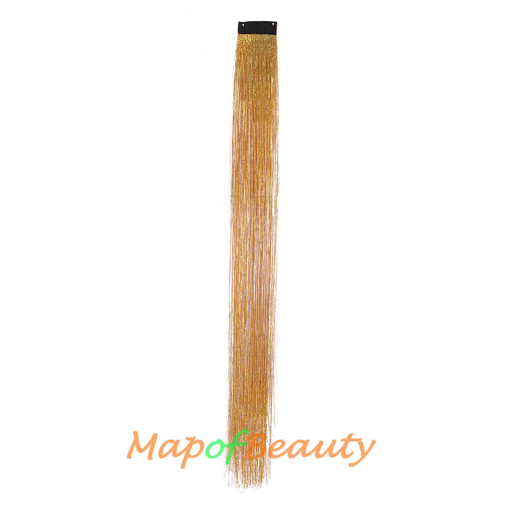 Long Straight Colored Hair Tinsel Kit Sparkling Multi-colors Hair Extention Glitter Clip in Hairpiece