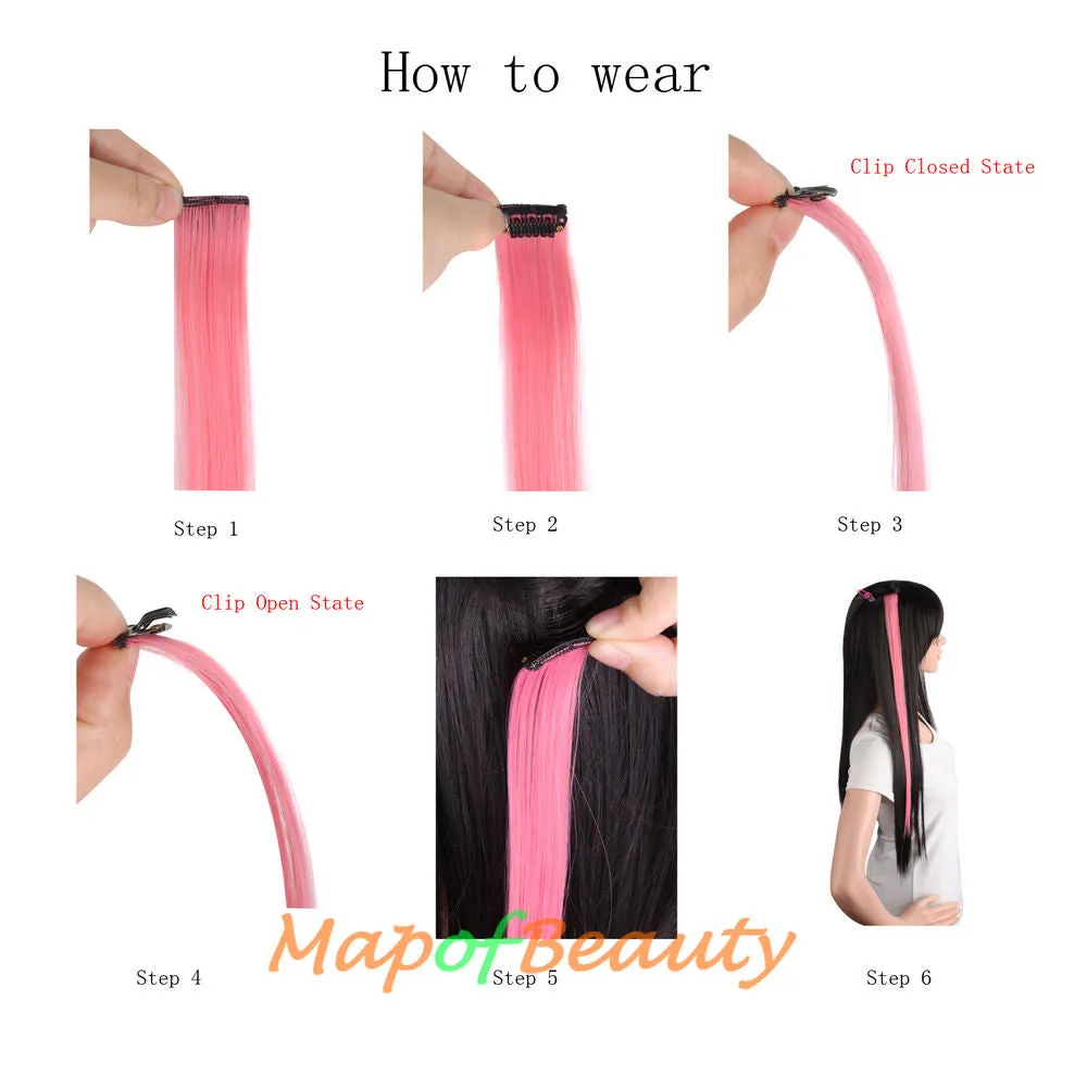 Long Straight Colored Hair Tinsel Kit Sparkling Multi-colors Hair Extention Glitter Clip in Hairpiece