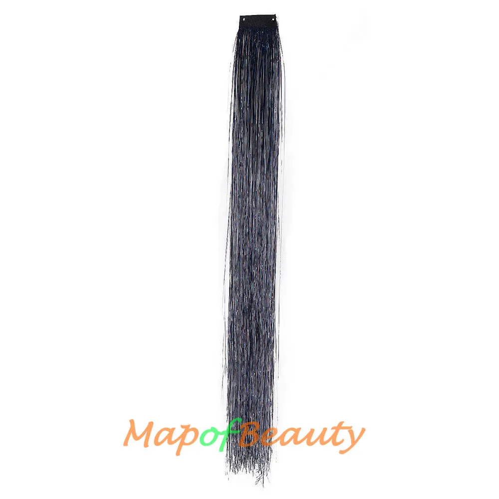 Long Straight Colored Hair Tinsel Kit Sparkling Multi-colors Hair Extention Glitter Clip in Hairpiece