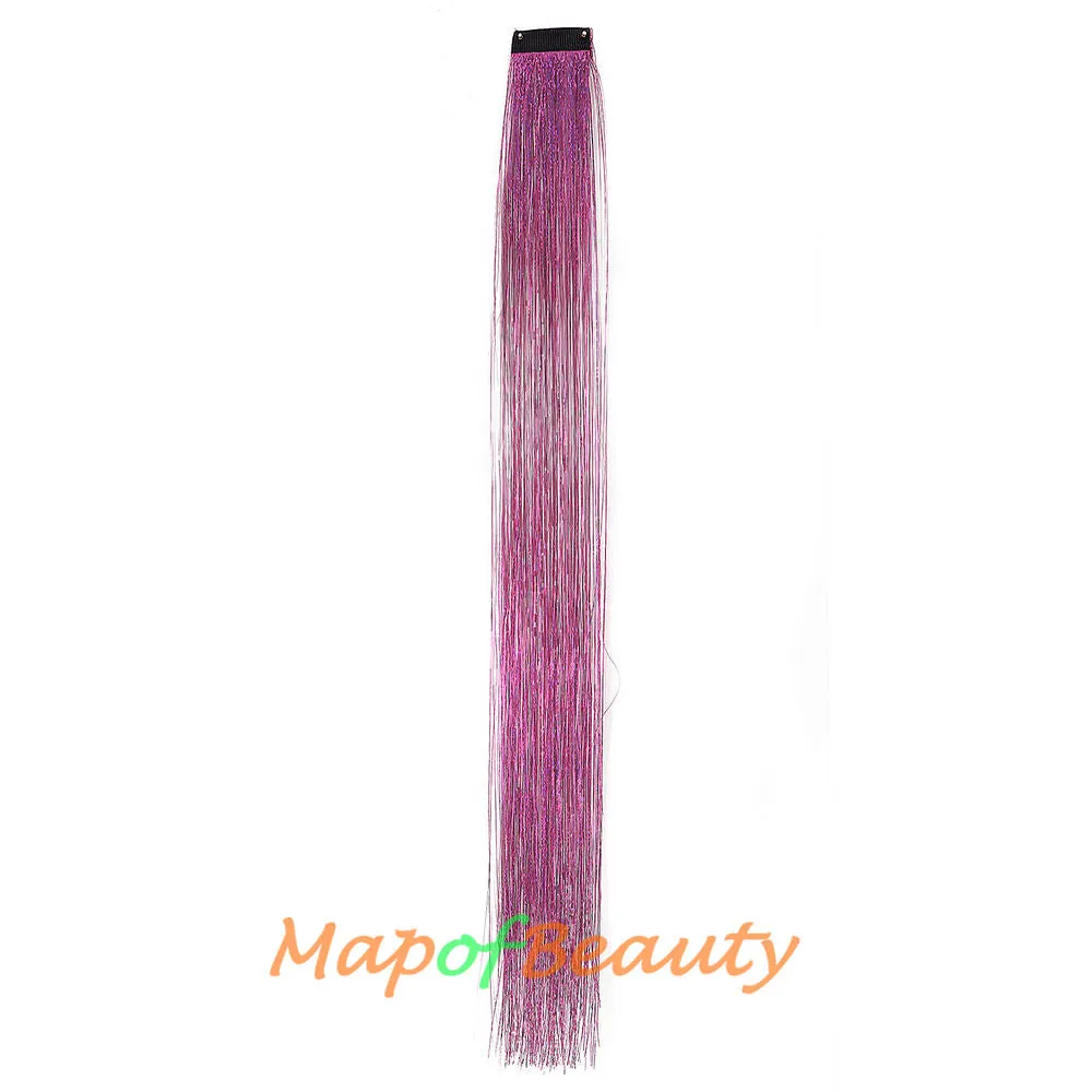 Long Straight Colored Hair Tinsel Kit Sparkling Multi-colors Hair Extention Glitter Clip in Hairpiece