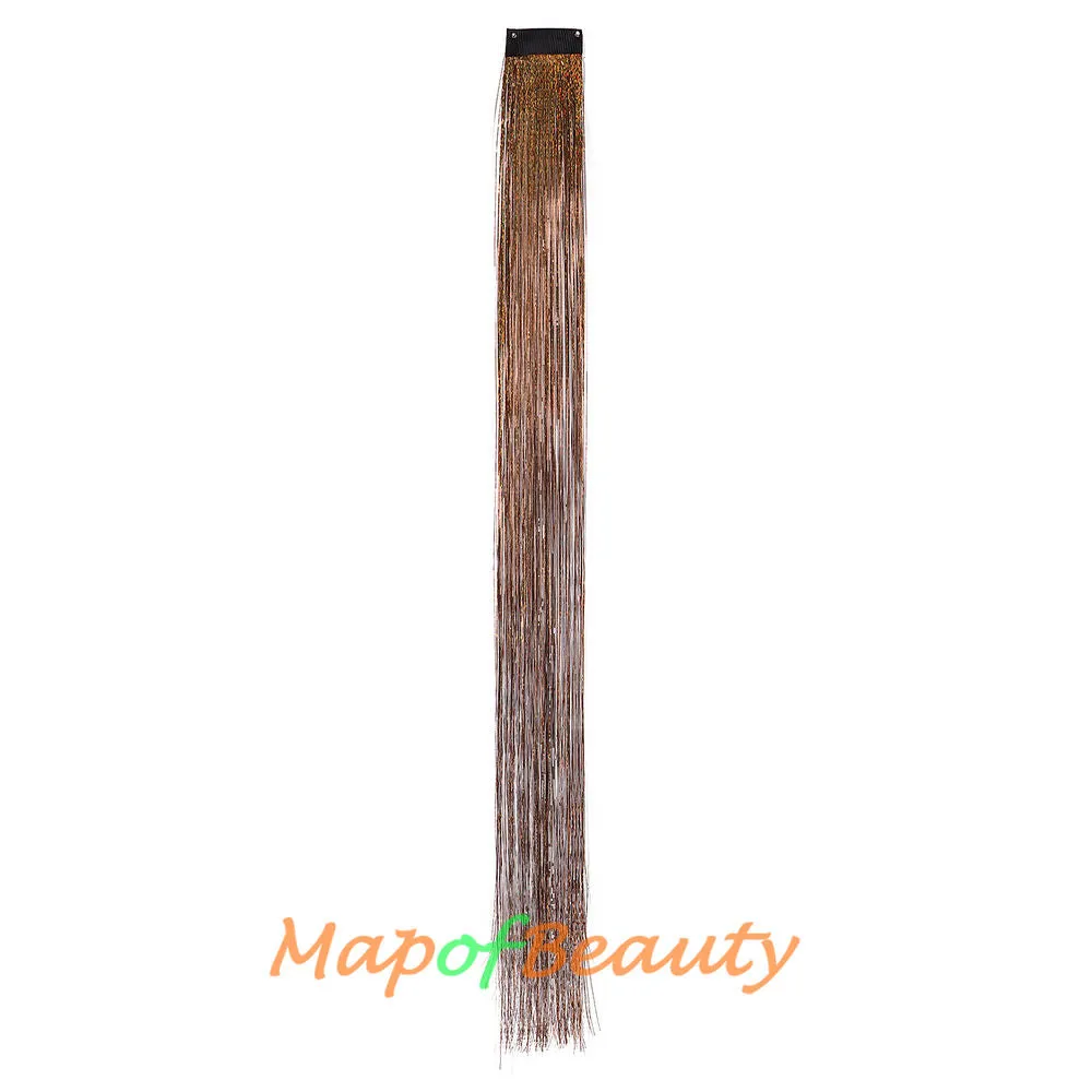 Long Straight Colored Hair Tinsel Kit Sparkling Multi-colors Hair Extention Glitter Clip in Hairpiece