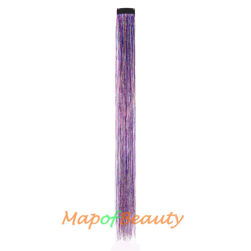 Long Straight Colored Hair Tinsel Kit Sparkling Multi-colors Hair Extention Glitter Clip in Hairpiece
