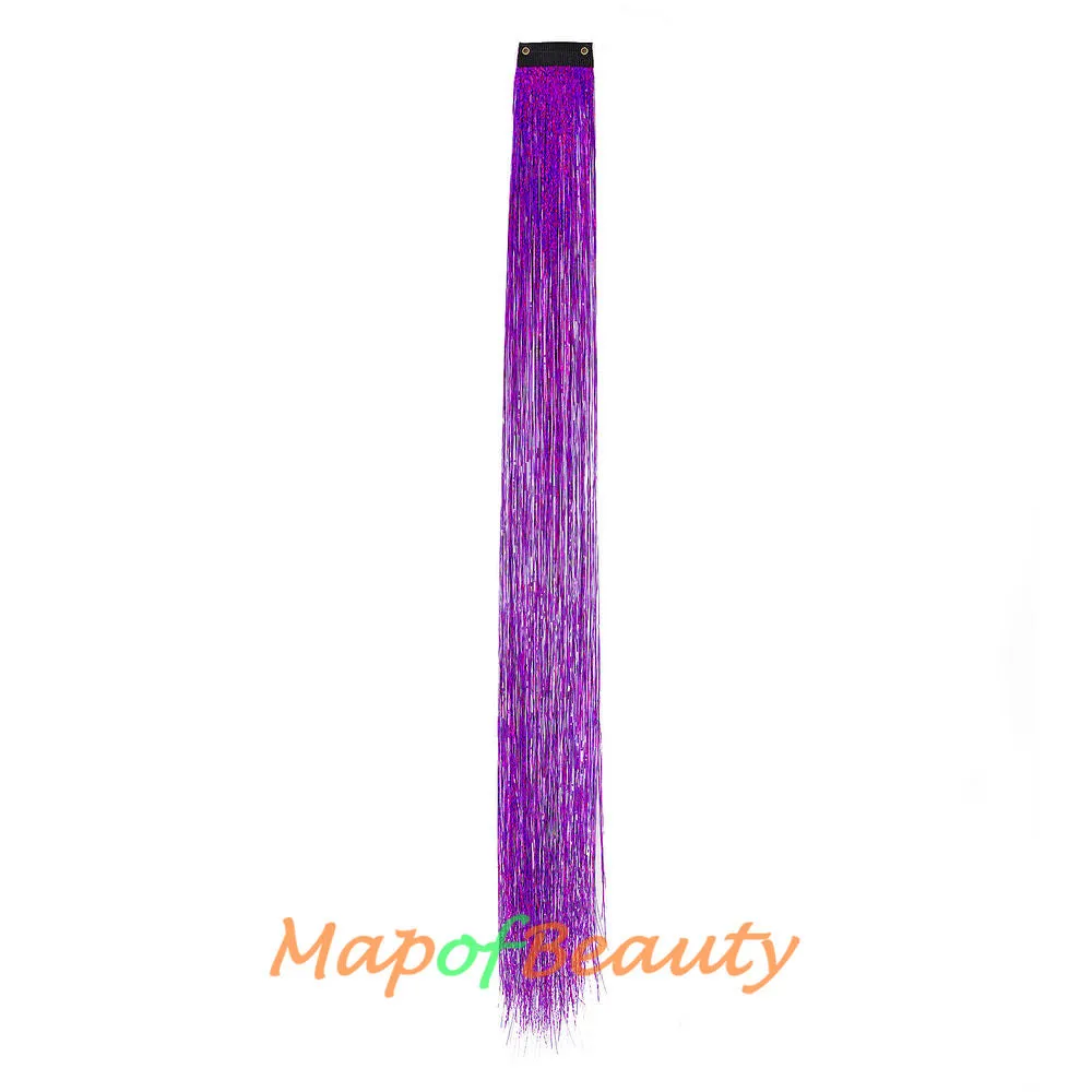 Long Straight Colored Hair Tinsel Kit Sparkling Multi-colors Hair Extention Glitter Clip in Hairpiece