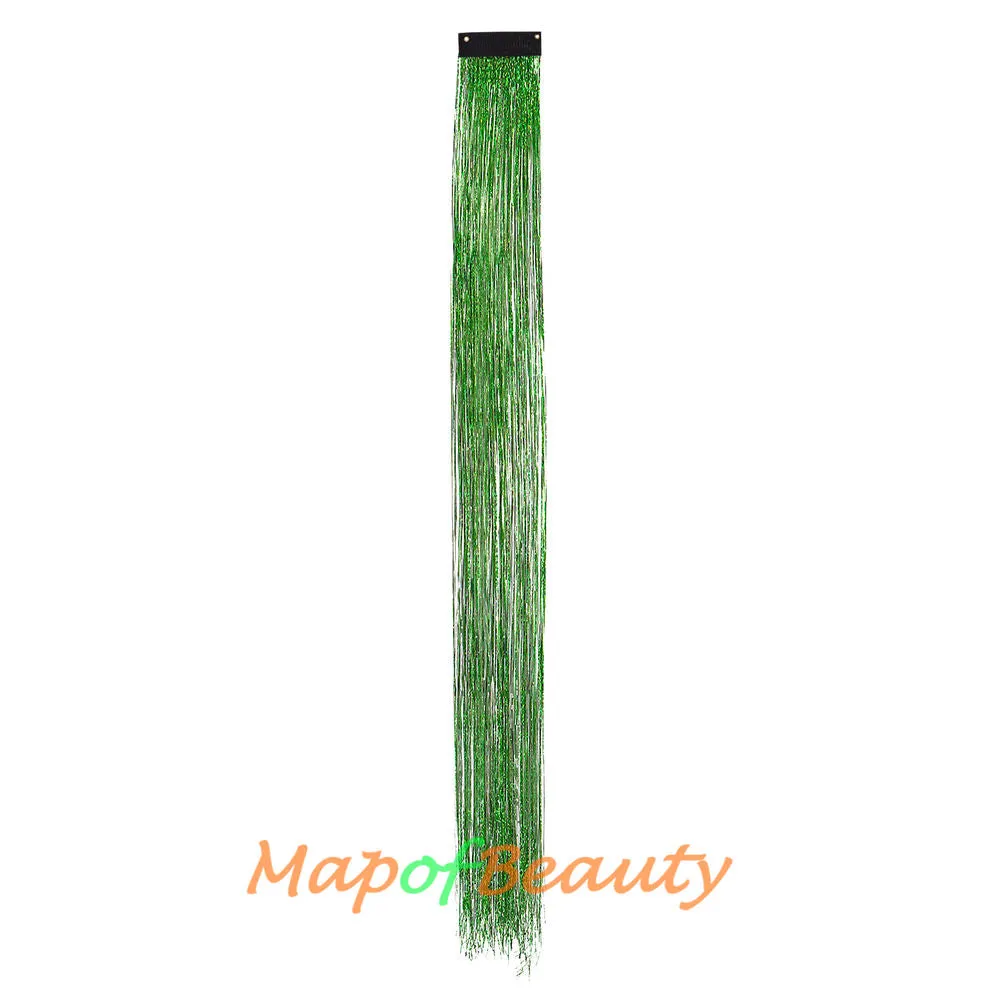 Long Straight Colored Hair Tinsel Kit Sparkling Multi-colors Hair Extention Glitter Clip in Hairpiece