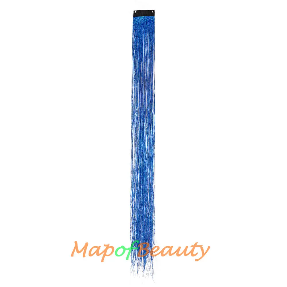 Long Straight Colored Hair Tinsel Kit Sparkling Multi-colors Hair Extention Glitter Clip in Hairpiece