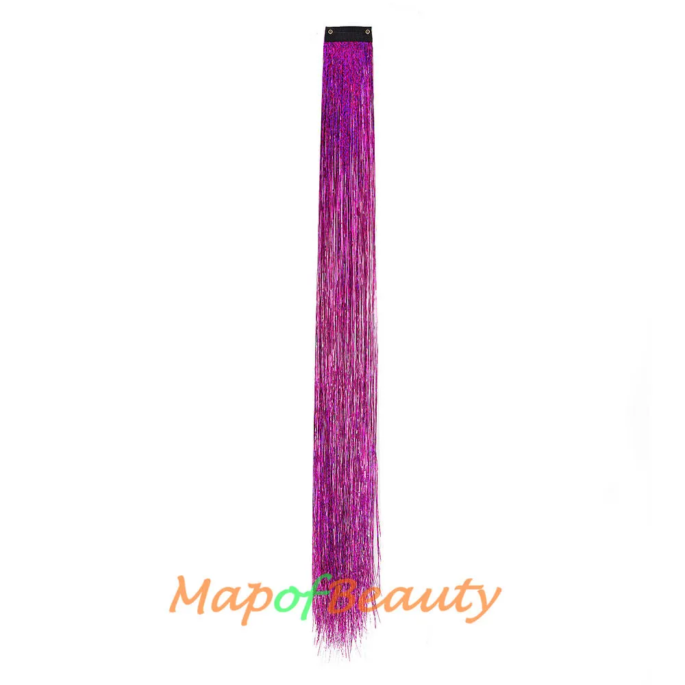 Long Straight Colored Hair Tinsel Kit Sparkling Multi-colors Hair Extention Glitter Clip in Hairpiece