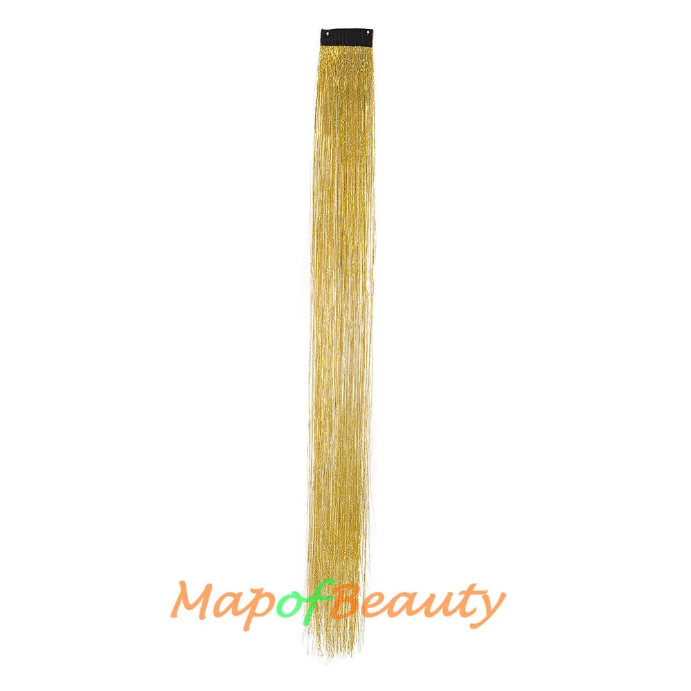 Long Straight Colored Hair Tinsel Kit Sparkling Multi-colors Hair Extention Glitter Clip in Hairpiece