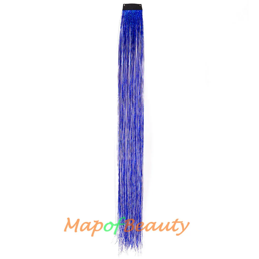 Long Straight Colored Hair Tinsel Kit Sparkling Multi-colors Hair Extention Glitter Clip in Hairpiece