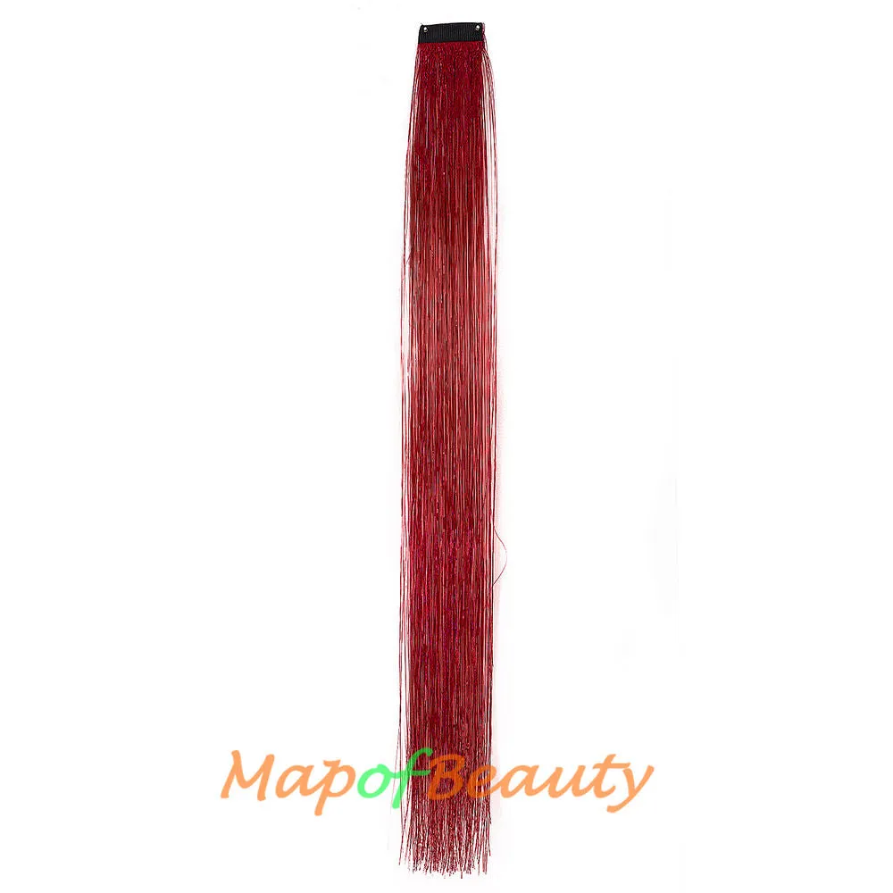 Long Straight Colored Hair Tinsel Kit Sparkling Multi-colors Hair Extention Glitter Clip in Hairpiece