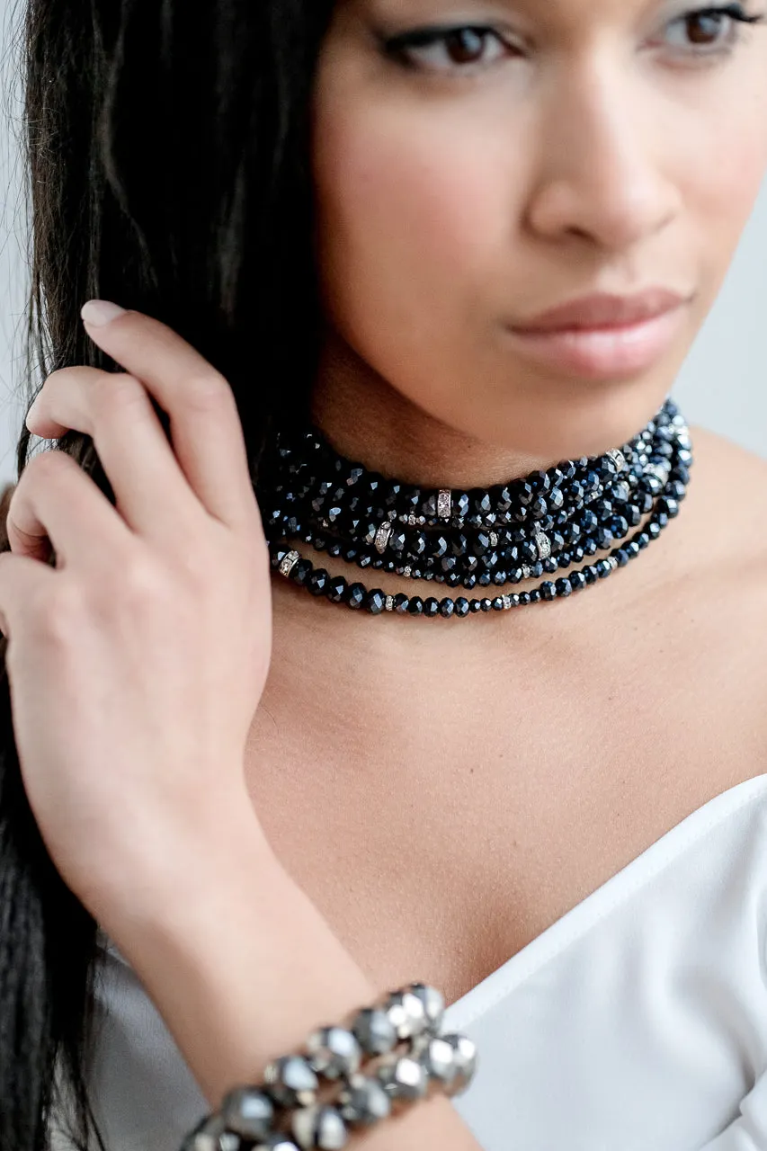 Lori Navy Iridescent Rondelle Opera Necklace