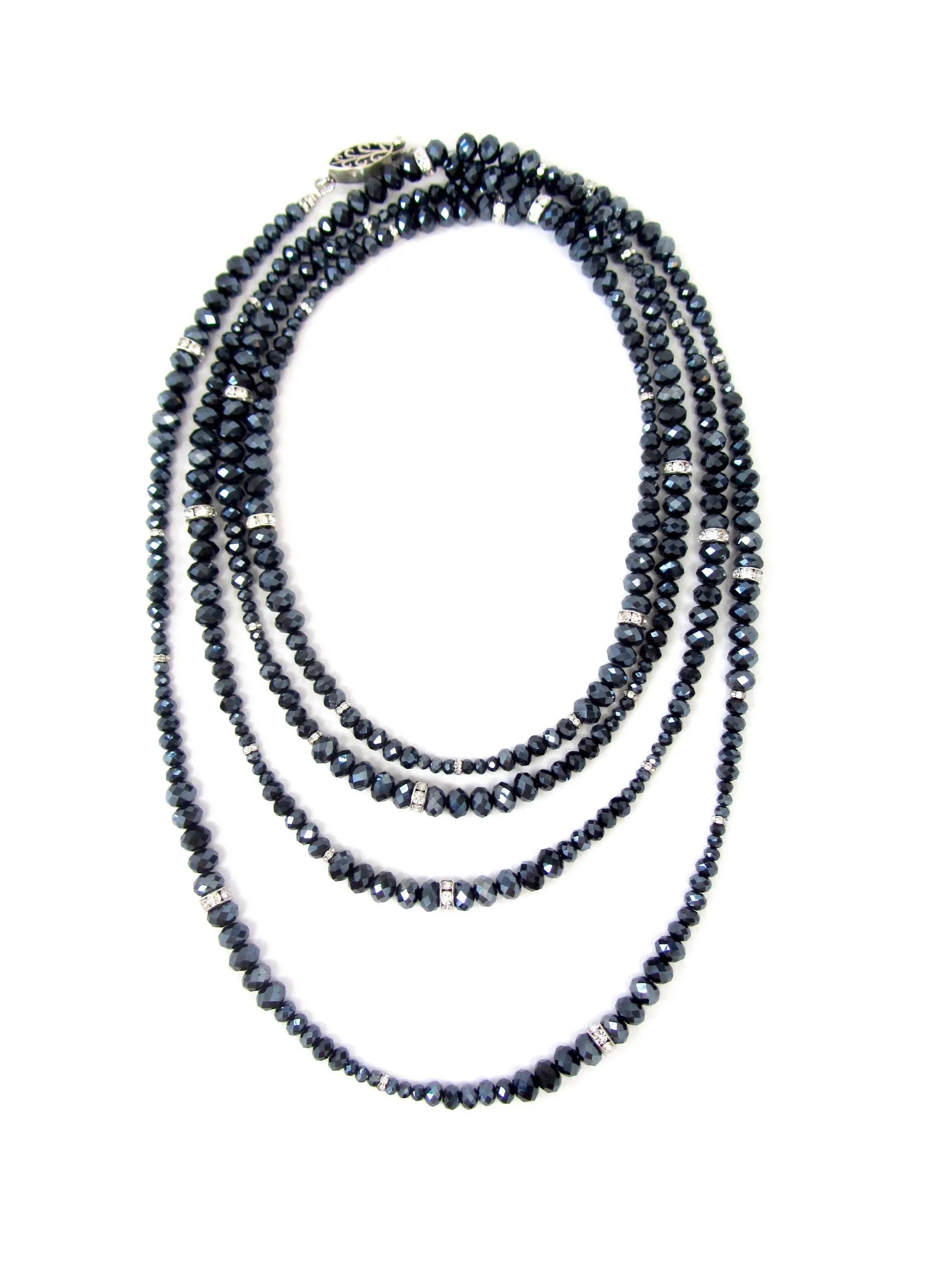 Lori Navy Iridescent Rondelle Opera Necklace
