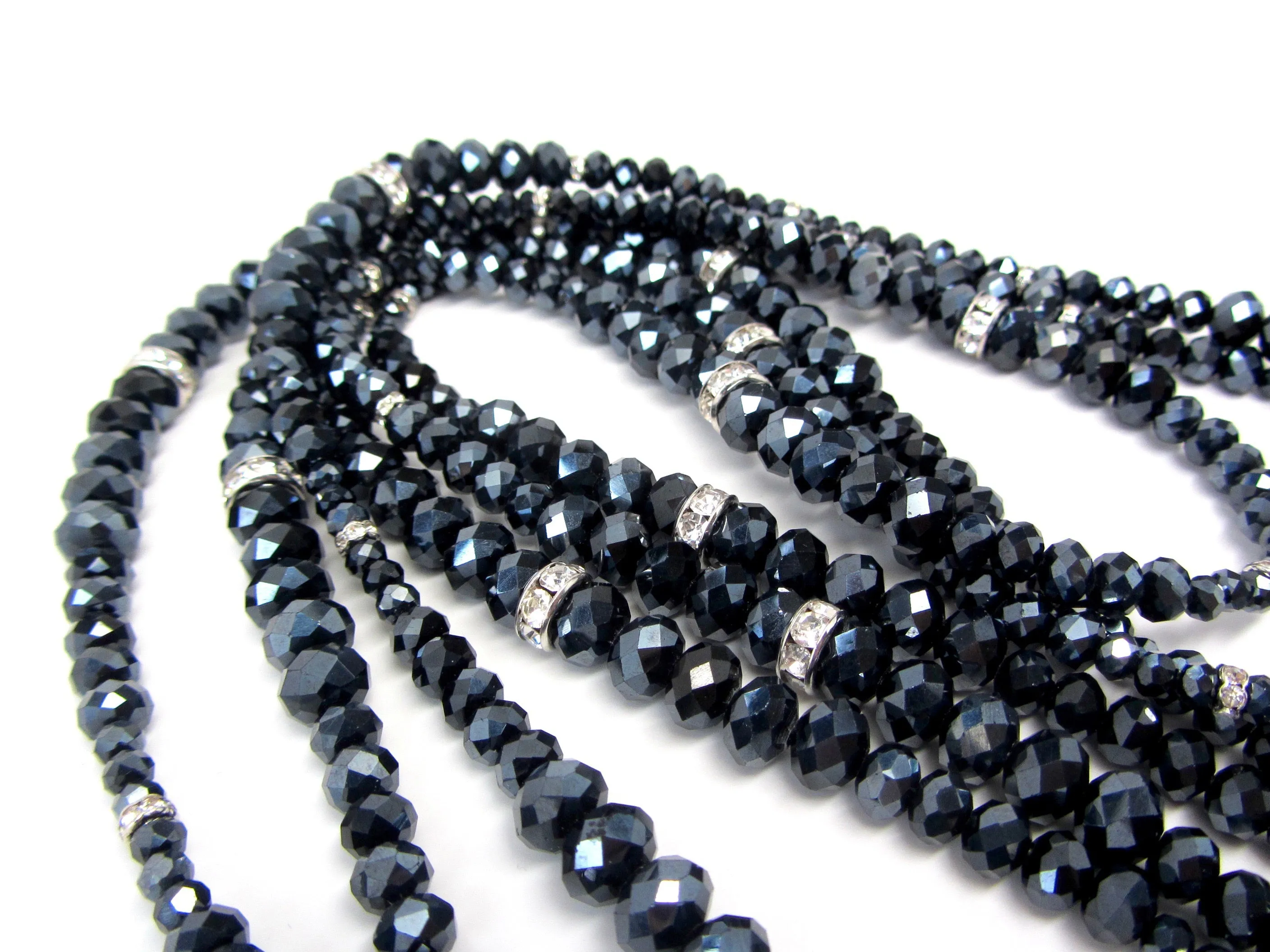 Lori Navy Iridescent Rondelle Opera Necklace