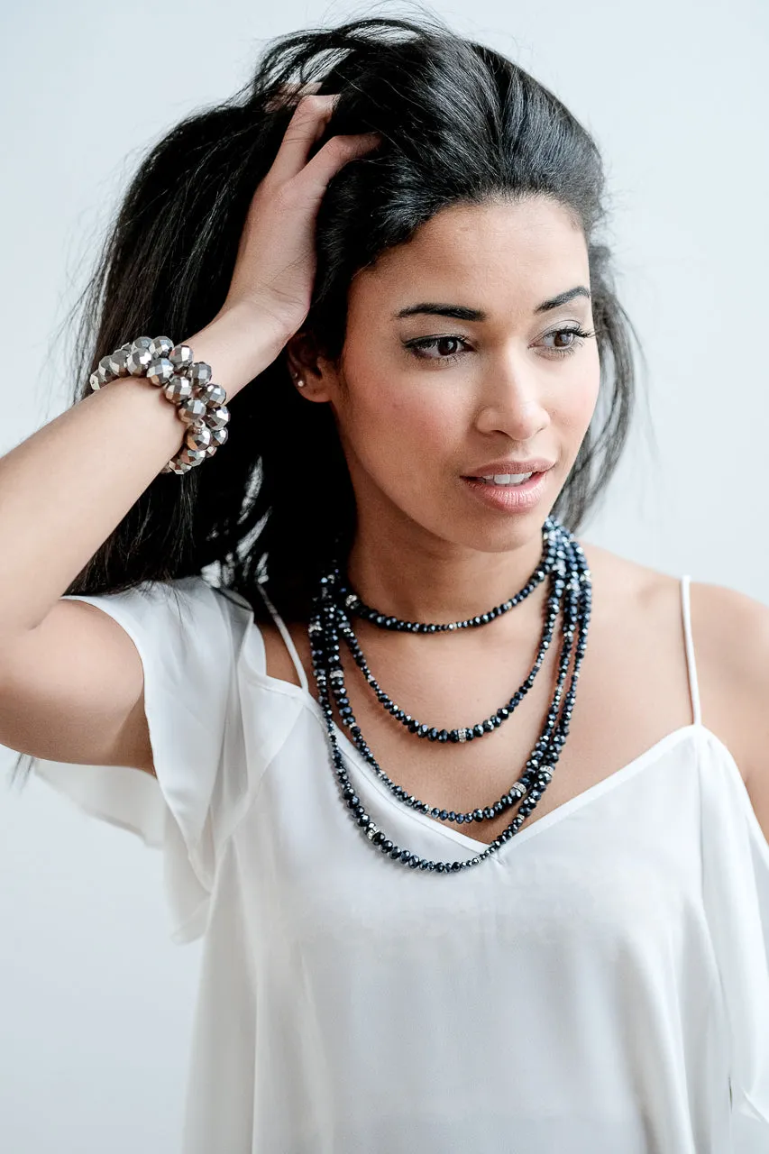 Lori Navy Iridescent Rondelle Opera Necklace