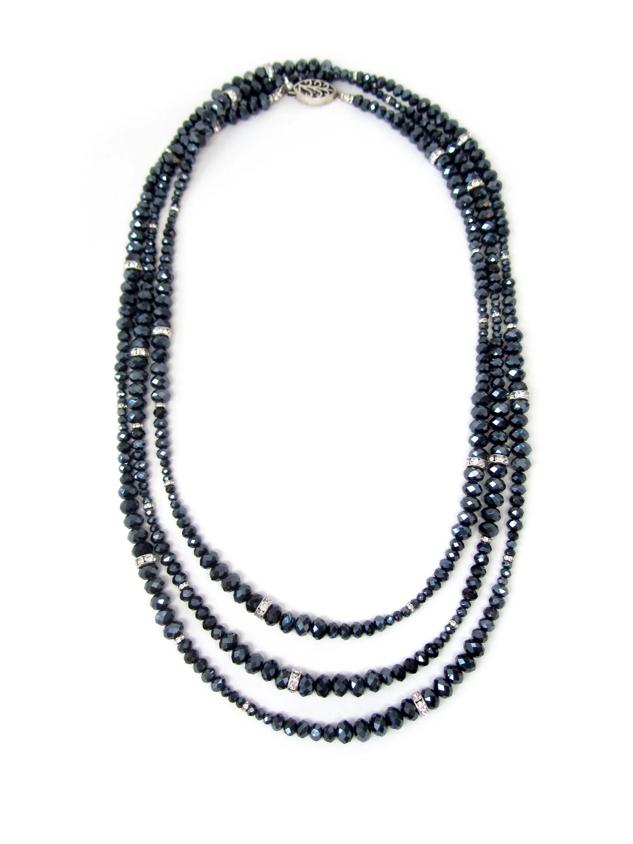 Lori Navy Iridescent Rondelle Opera Necklace