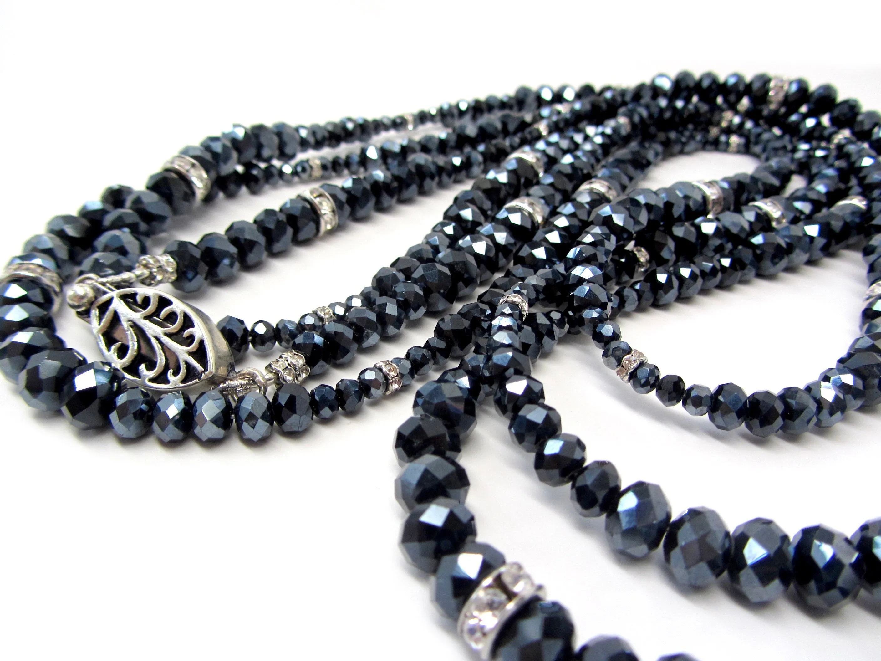 Lori Navy Iridescent Rondelle Opera Necklace