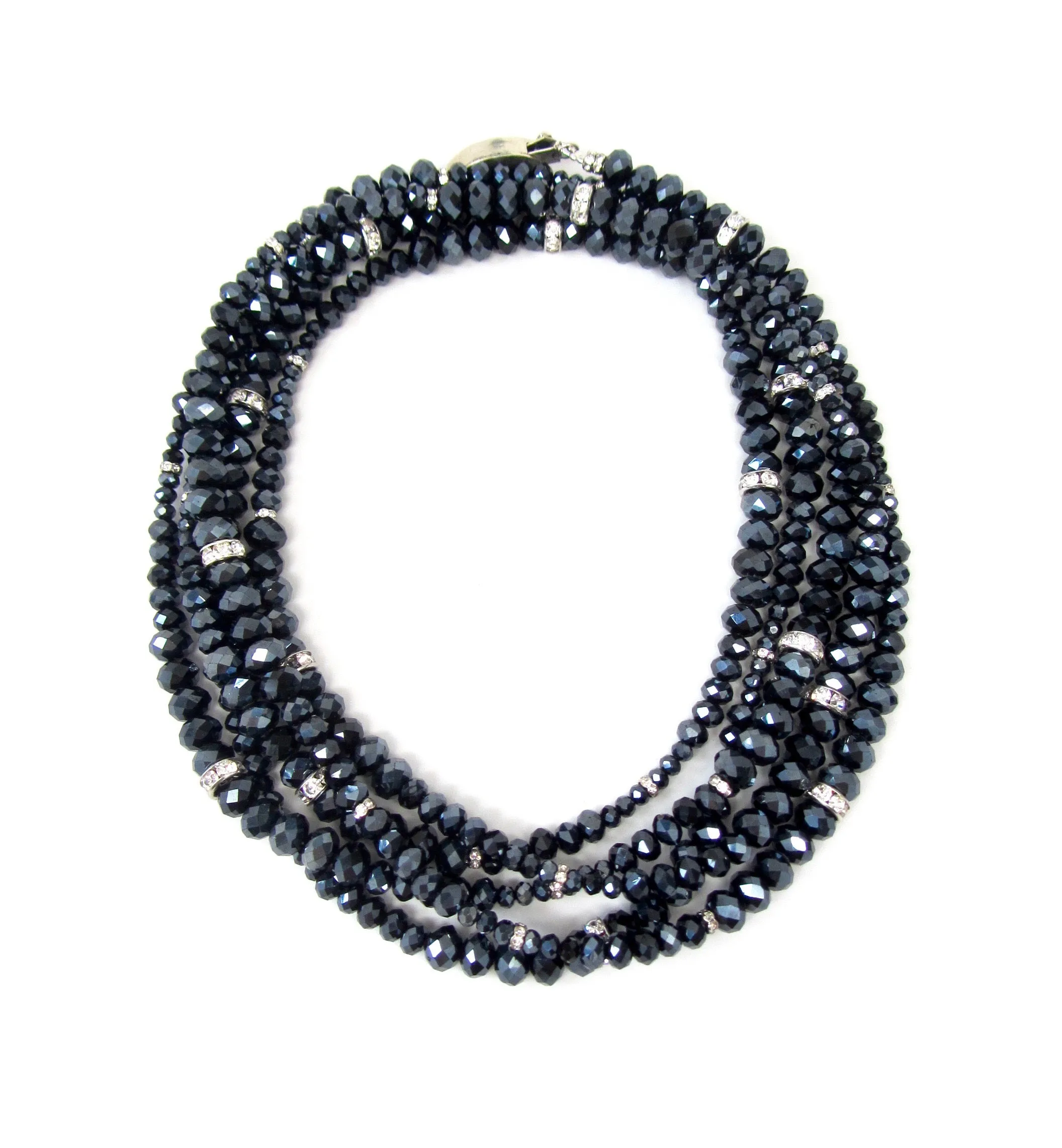 Lori Navy Iridescent Rondelle Opera Necklace