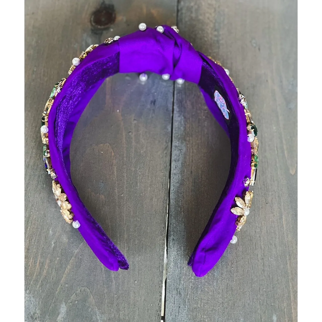 Mardi Gras Jeweled Hand-Sewn Top Knot Headband – Shine Like Royalty! 💜💚💛.