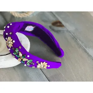 Mardi Gras Jeweled Hand-Sewn Top Knot Headband – Shine Like Royalty! 💜💚💛.