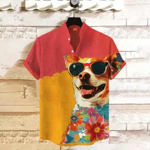 Men's Art Sunglasses Painting Print Linen Blend Shirt