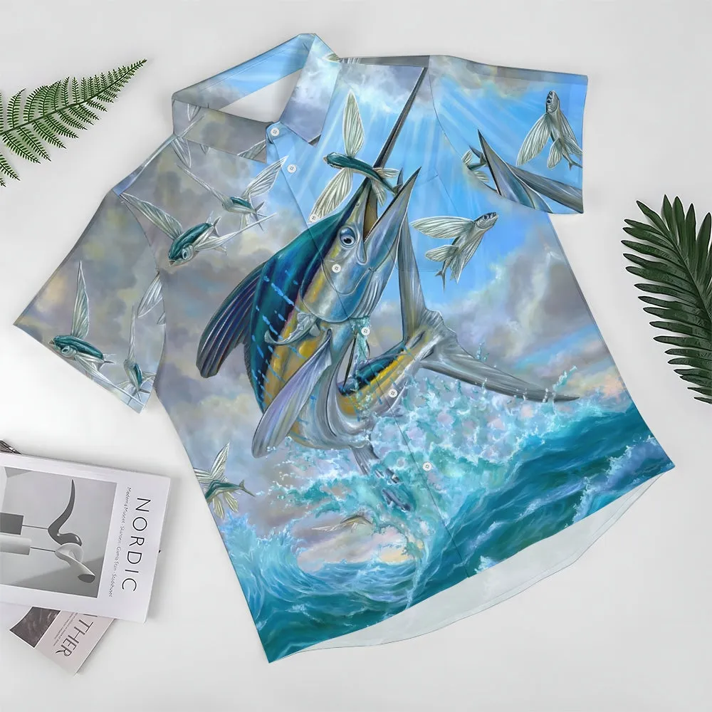 Men's Hawaiian Ocean Fish Print Short Sleeve Shirt 2401000136