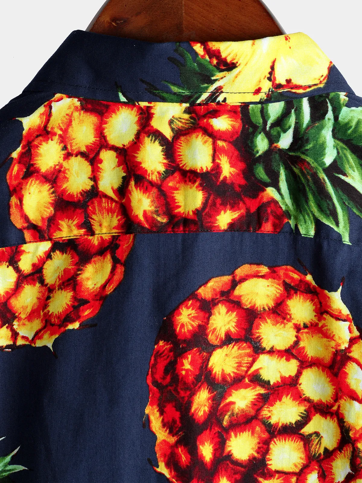 Men's Navy Blue Pineapple Tropical Holiday Cotton Pocket Shirt