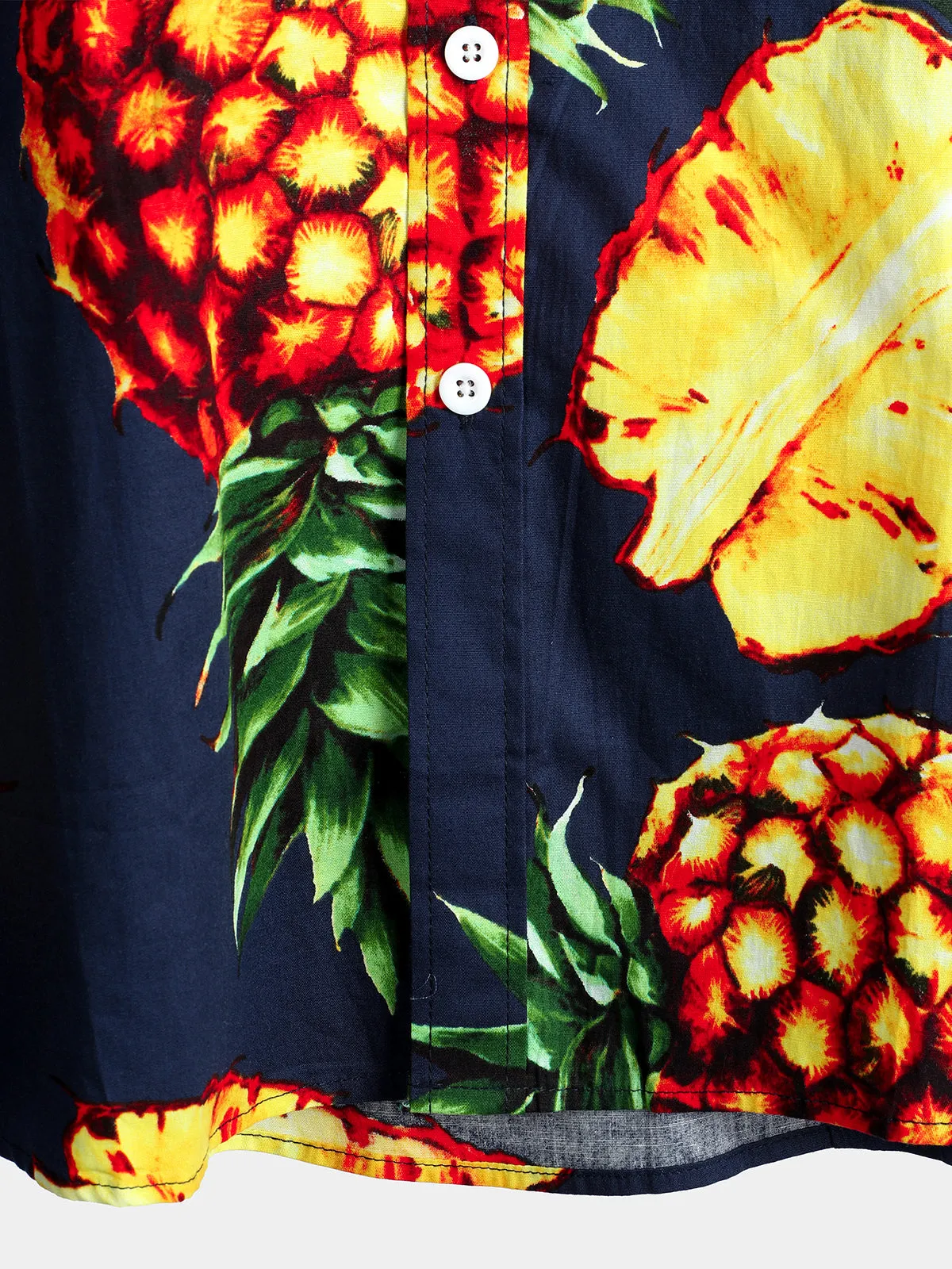 Men's Navy Blue Pineapple Tropical Holiday Cotton Pocket Shirt