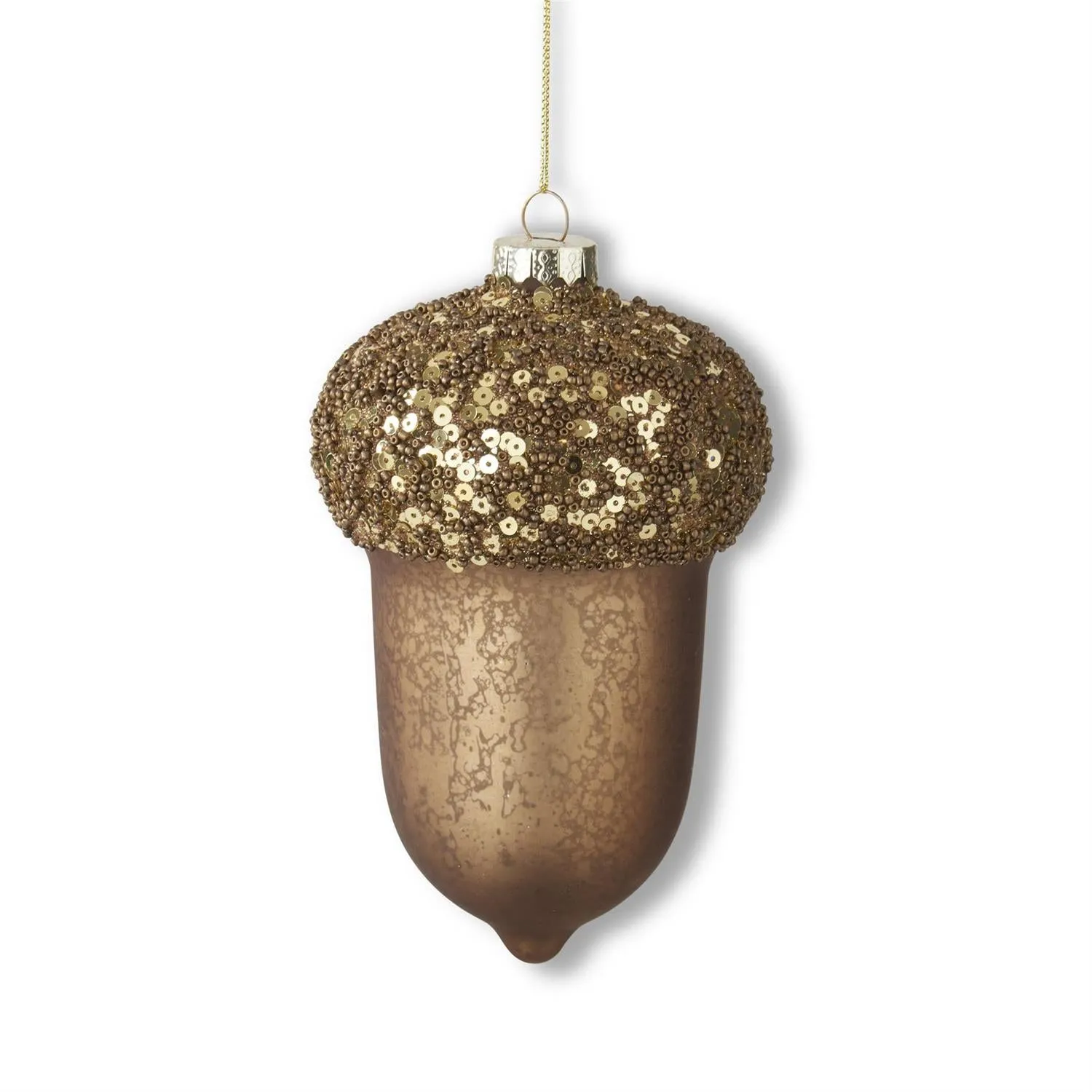 Mercury Glass Acorn Ornament with Glittered Beaded Top