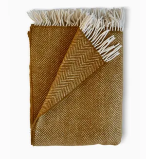 Merino   Cashmere Herringbone Throw- Raw Honey