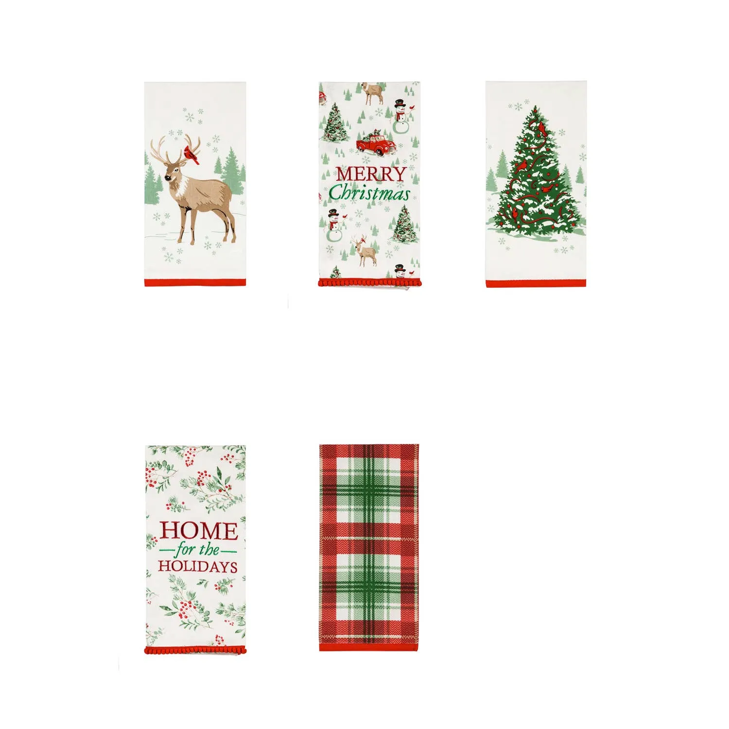 Merry Christmas and Plaid Tea Towel Christmas Heritage Set (2 Towels)