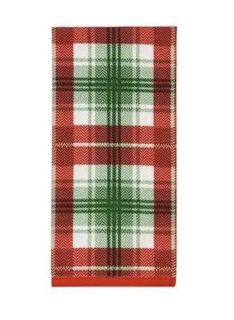 Merry Christmas and Plaid Tea Towel Christmas Heritage Set (2 Towels)