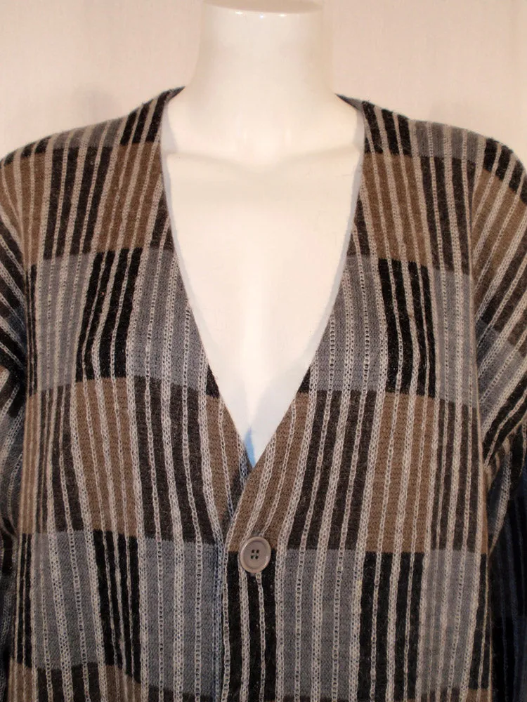 MISSONI Men's 1990s Gray, Navy, Taupe Cardigan, Boyfriend Sweater