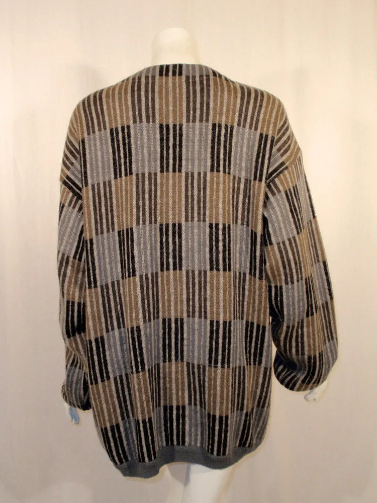 MISSONI Men's 1990s Gray, Navy, Taupe Cardigan, Boyfriend Sweater